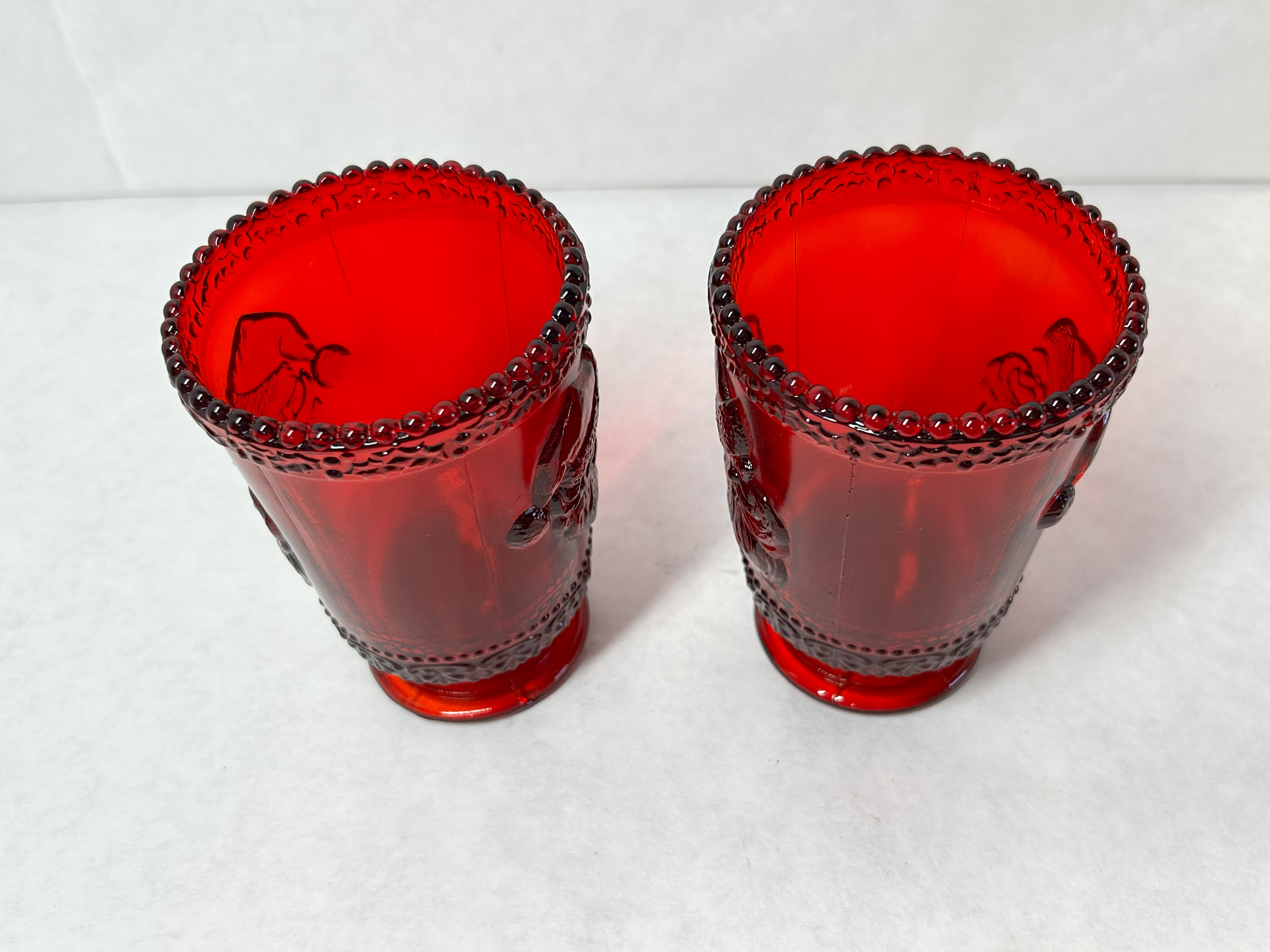 MOSSER RUBY RED GLASS SANTA CUPS