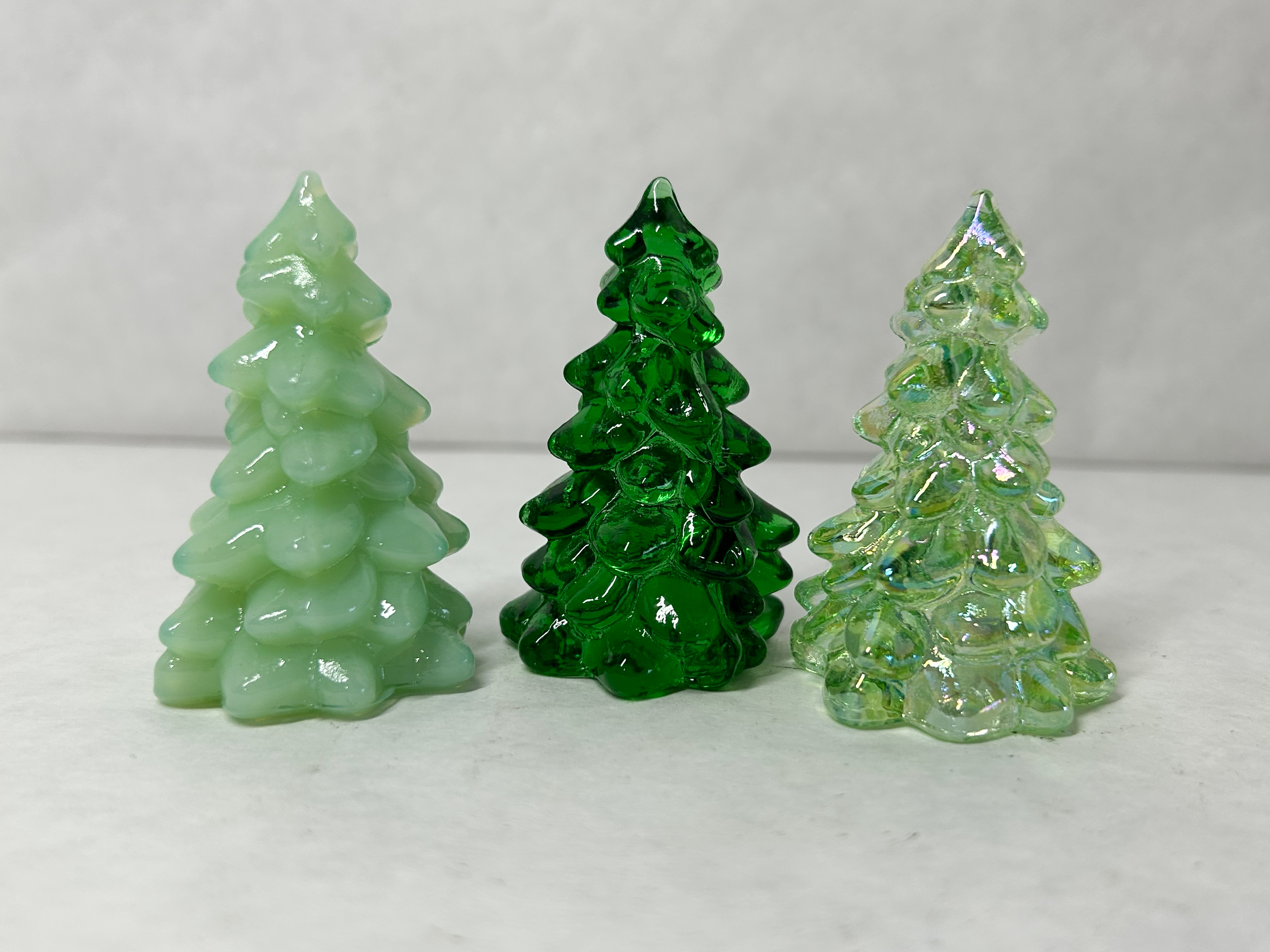 MOSSER GREEN TRIO OF GLASS CHRISTMAS TREES
