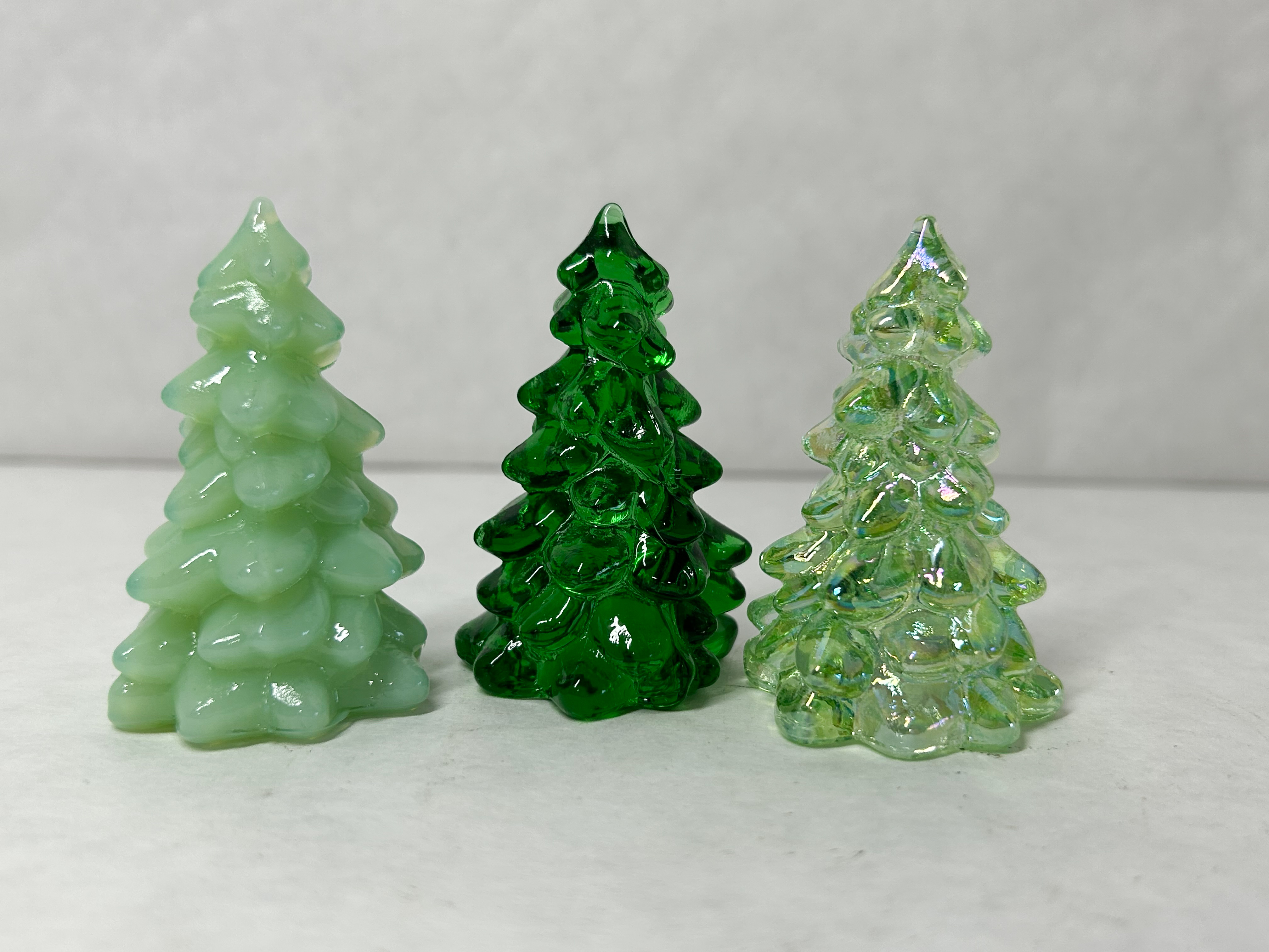 MOSSER GREEN TRIO OF GLASS CHRISTMAS TREES