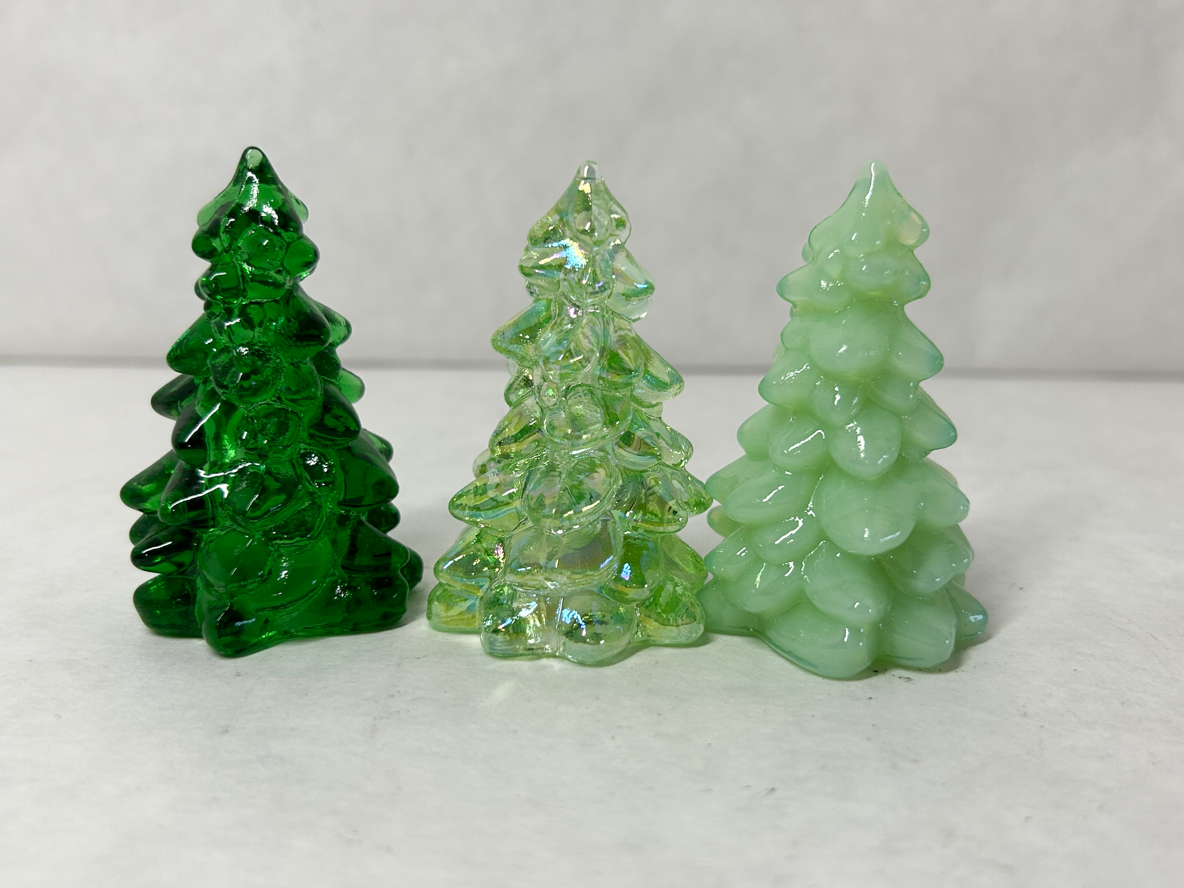 MOSSER GREEN TRIO OF GLASS CHRISTMAS TREES