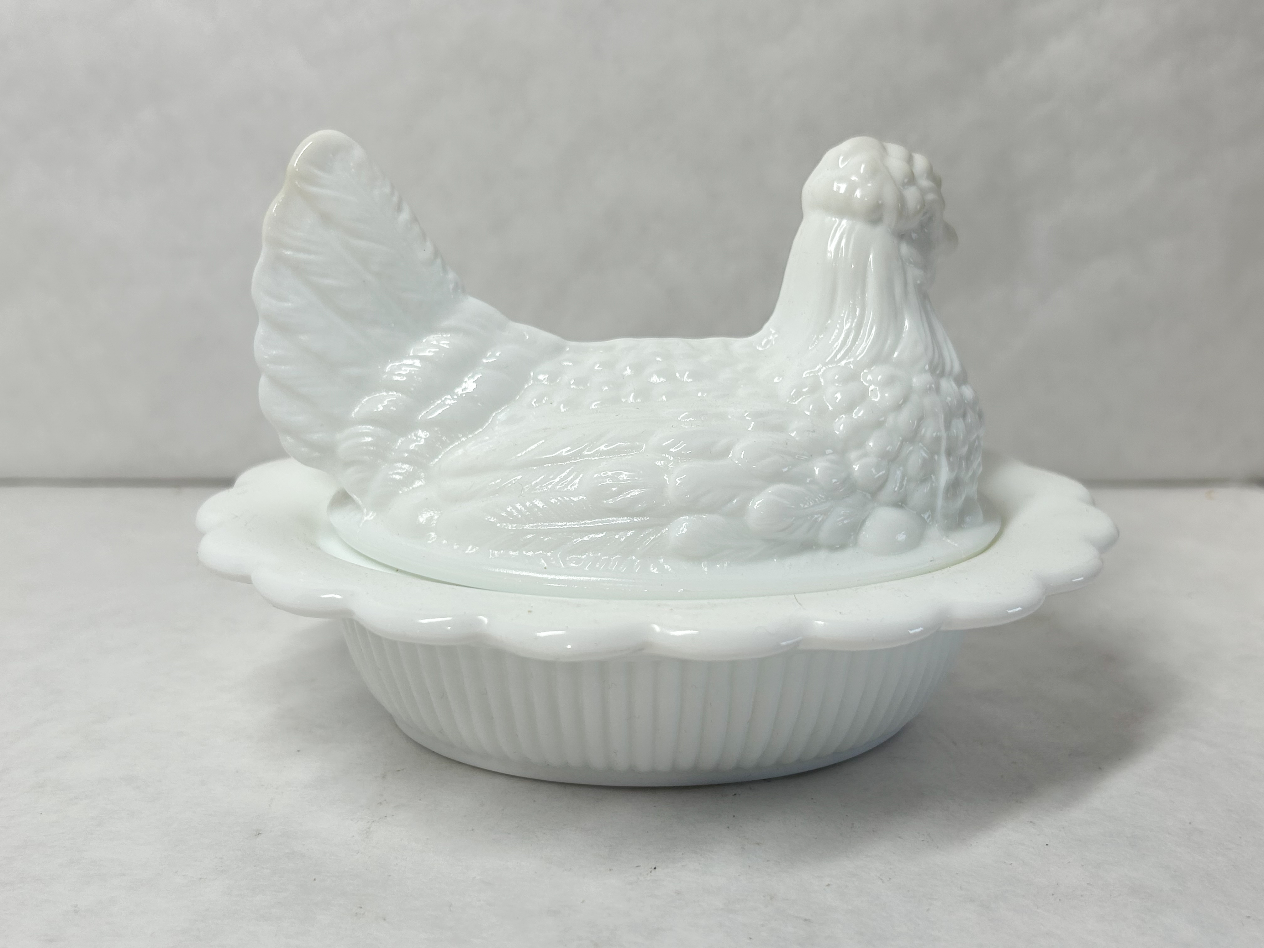 MOSSER MILK GLASS HEN ON NEST