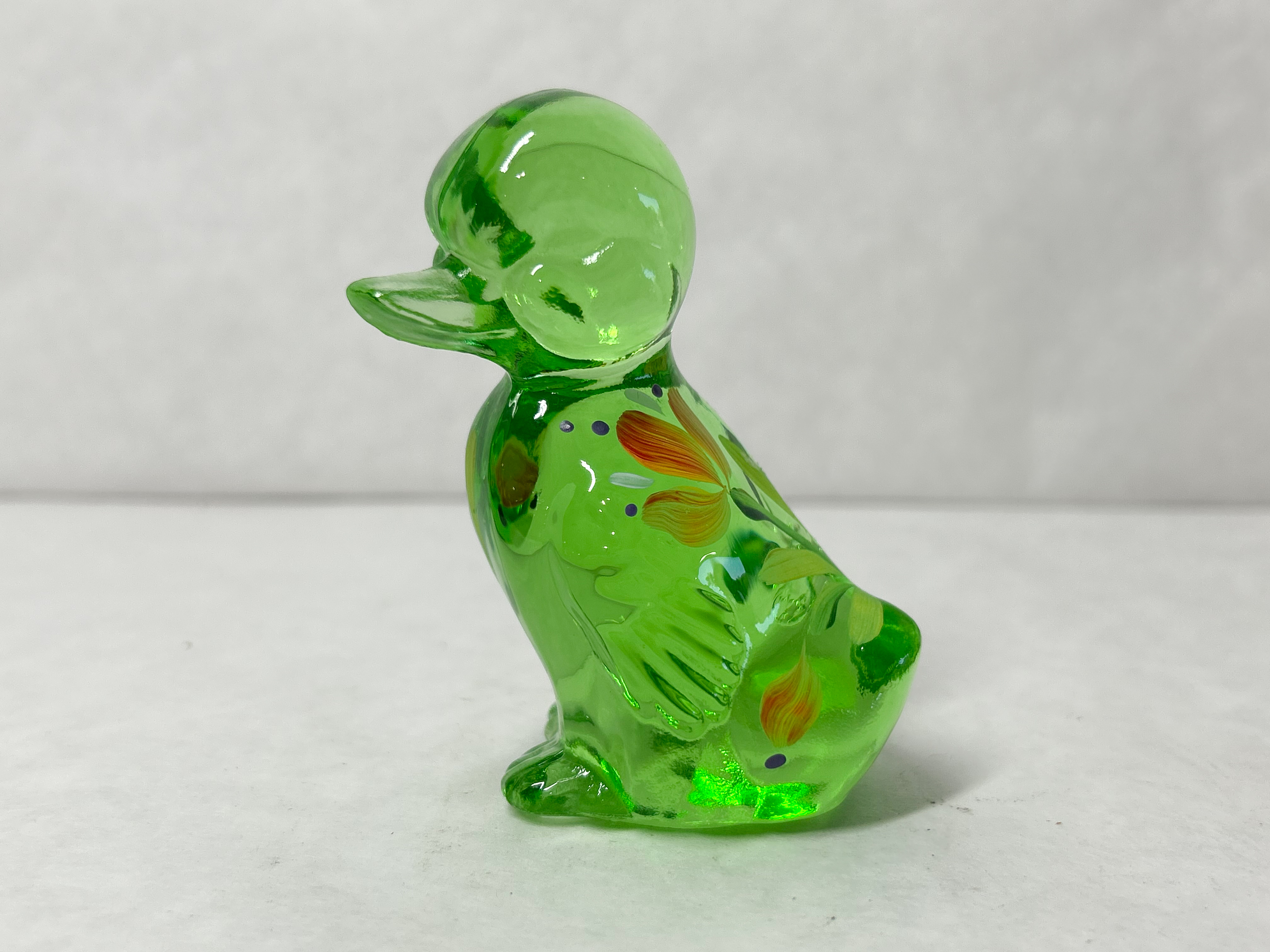 FENTON GREEN GLASS DUCKLING FIGURINE