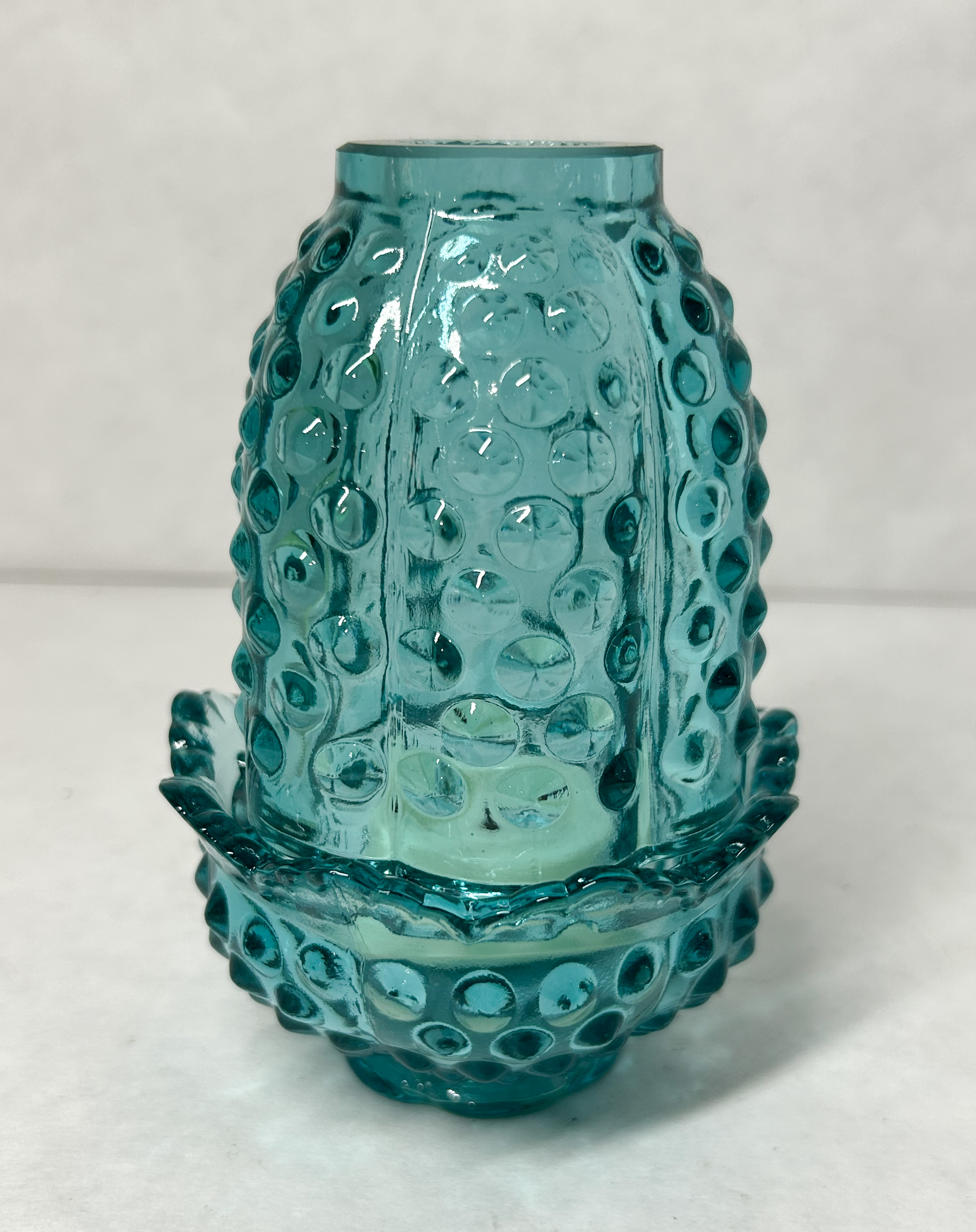 AQUAMARINE HOBNAIL URANIUM FAIRY LAMP