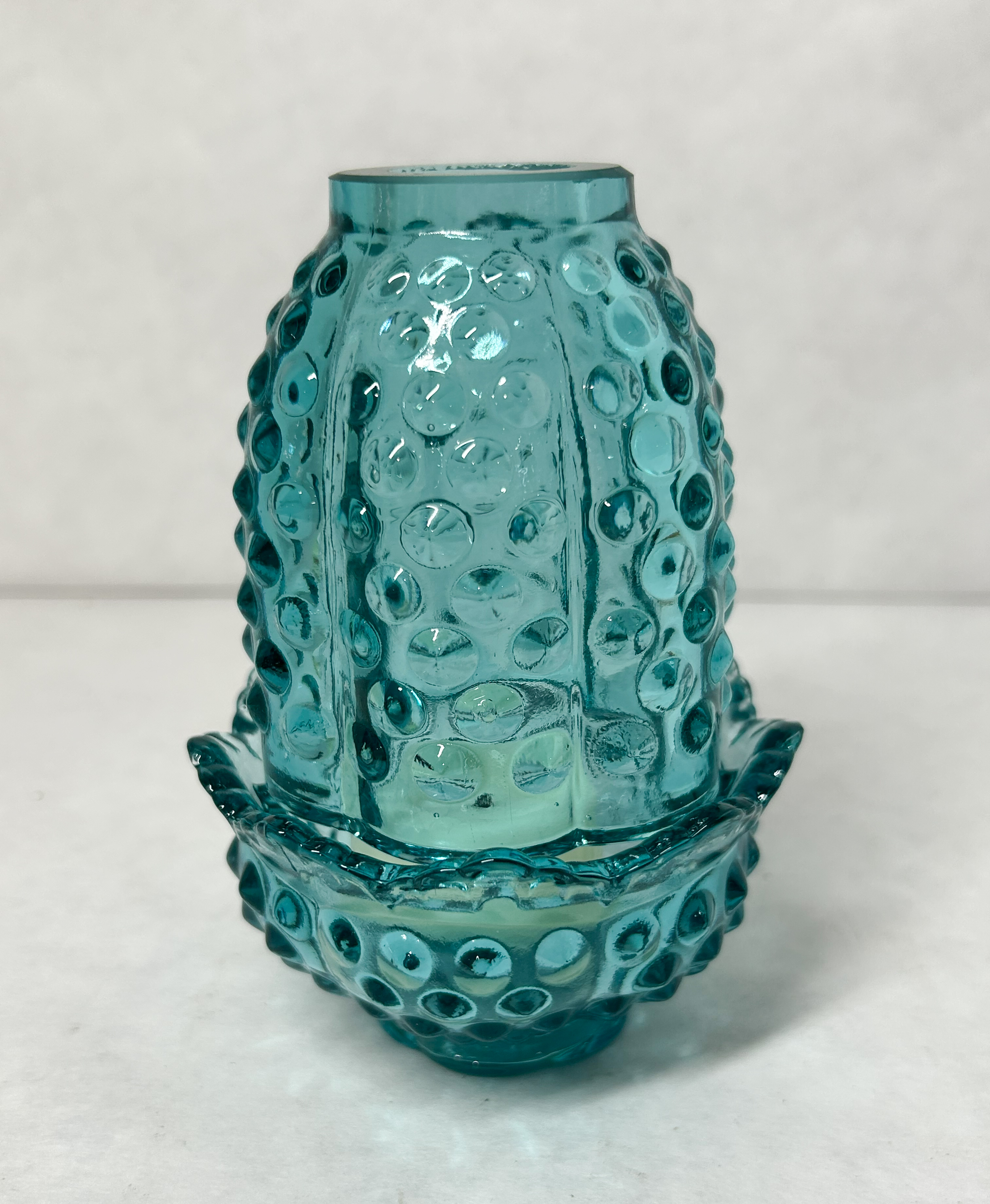 AQUAMARINE HOBNAIL URANIUM FAIRY LAMP