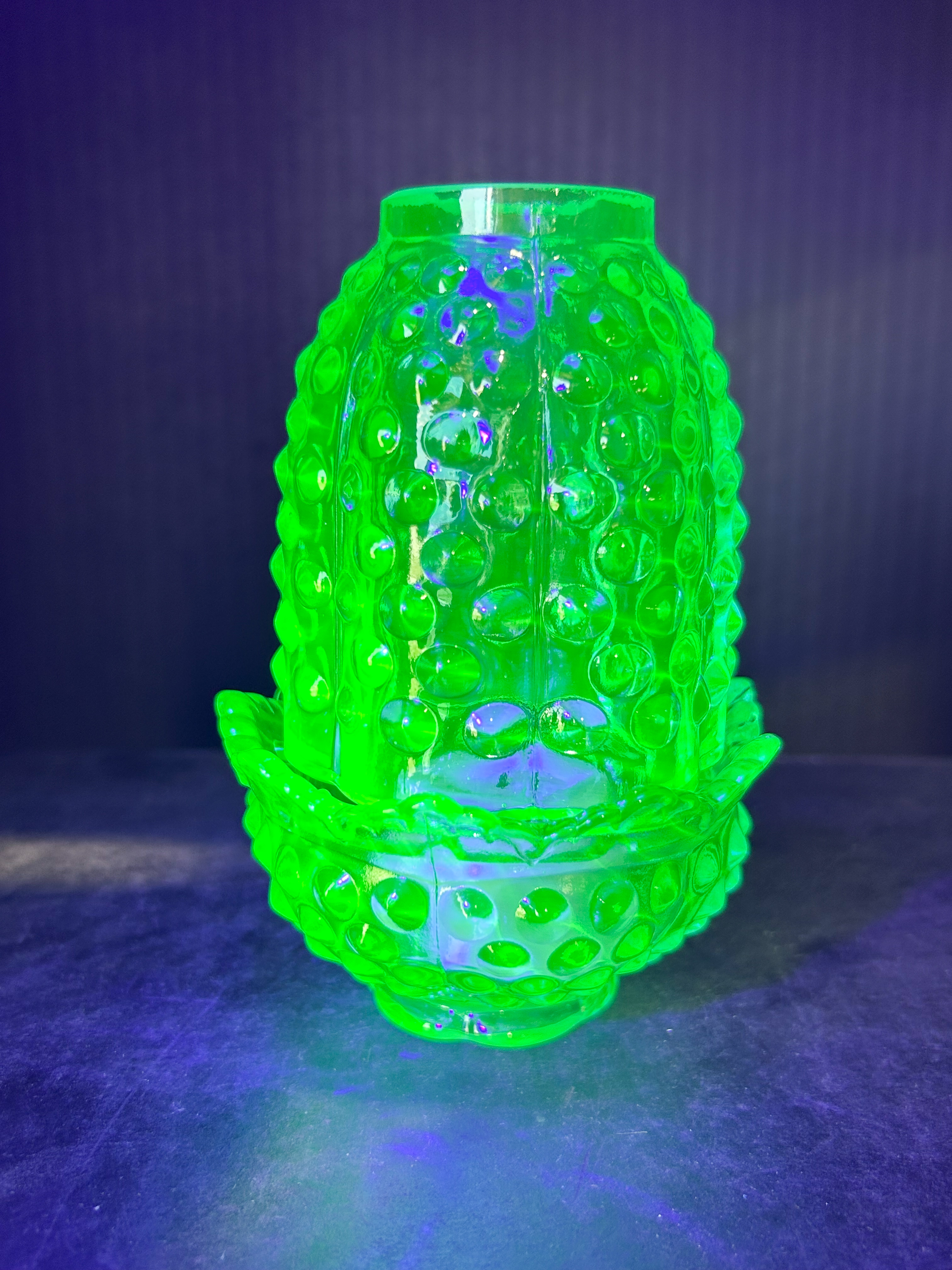 AQUAMARINE HOBNAIL URANIUM FAIRY LAMP