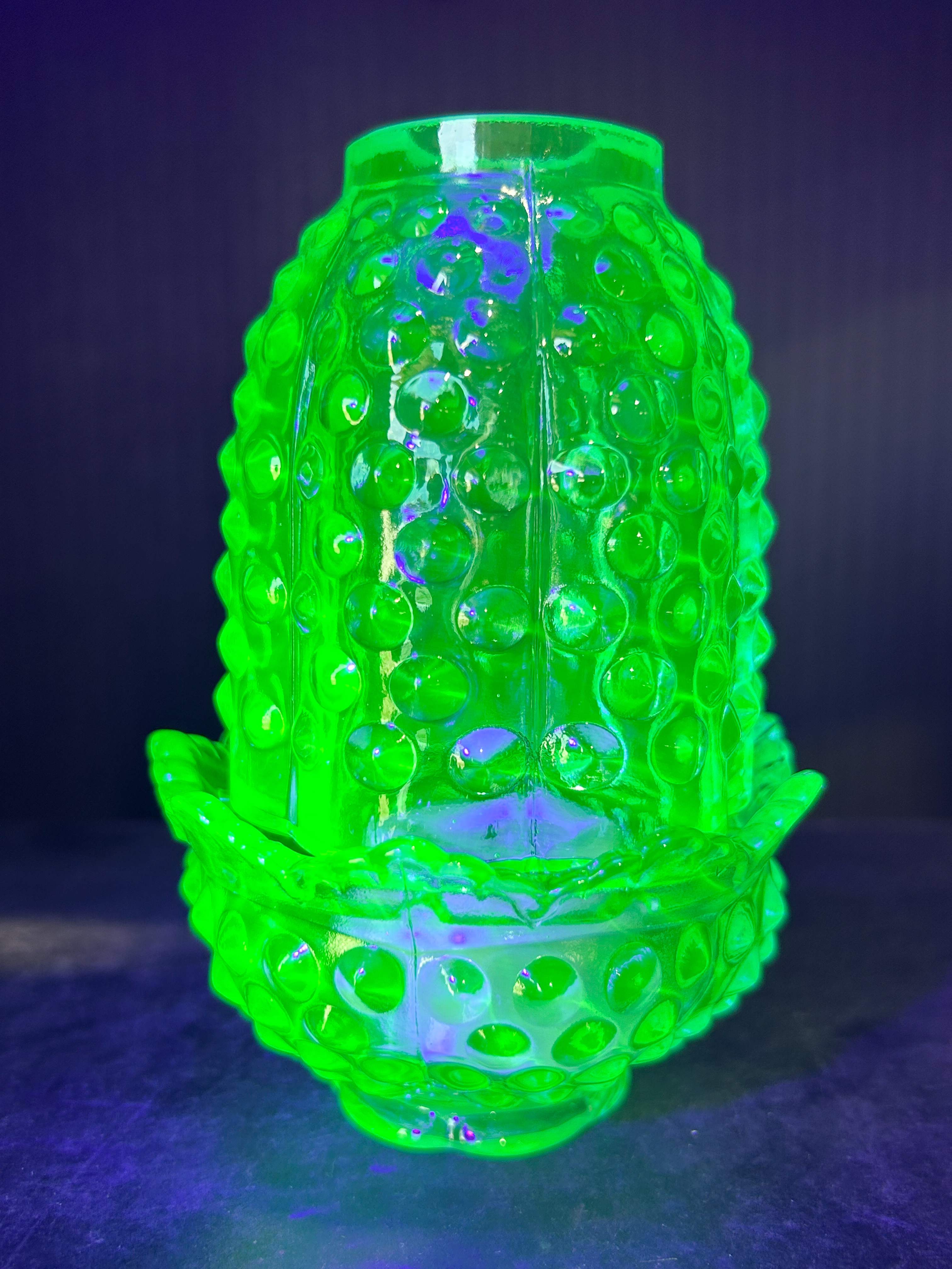 AQUAMARINE HOBNAIL URANIUM FAIRY LAMP