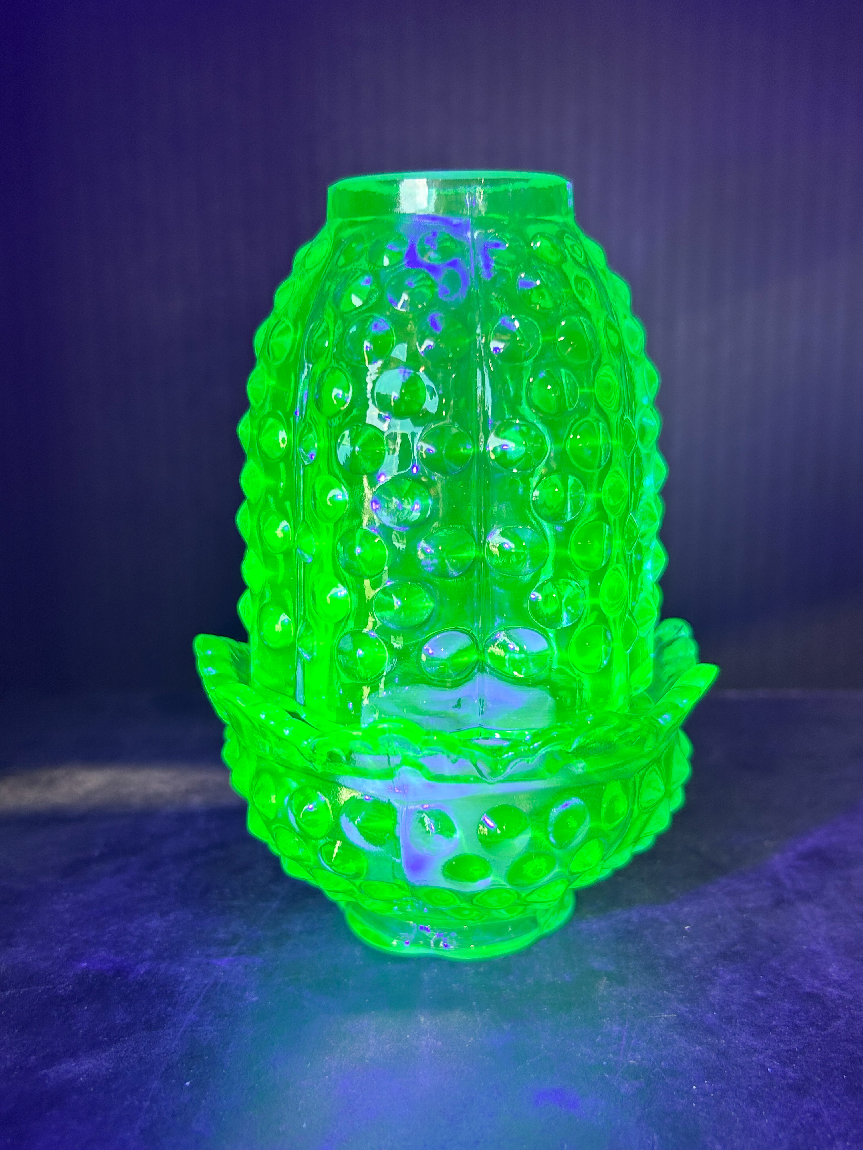 AQUAMARINE HOBNAIL URANIUM FAIRY LAMP