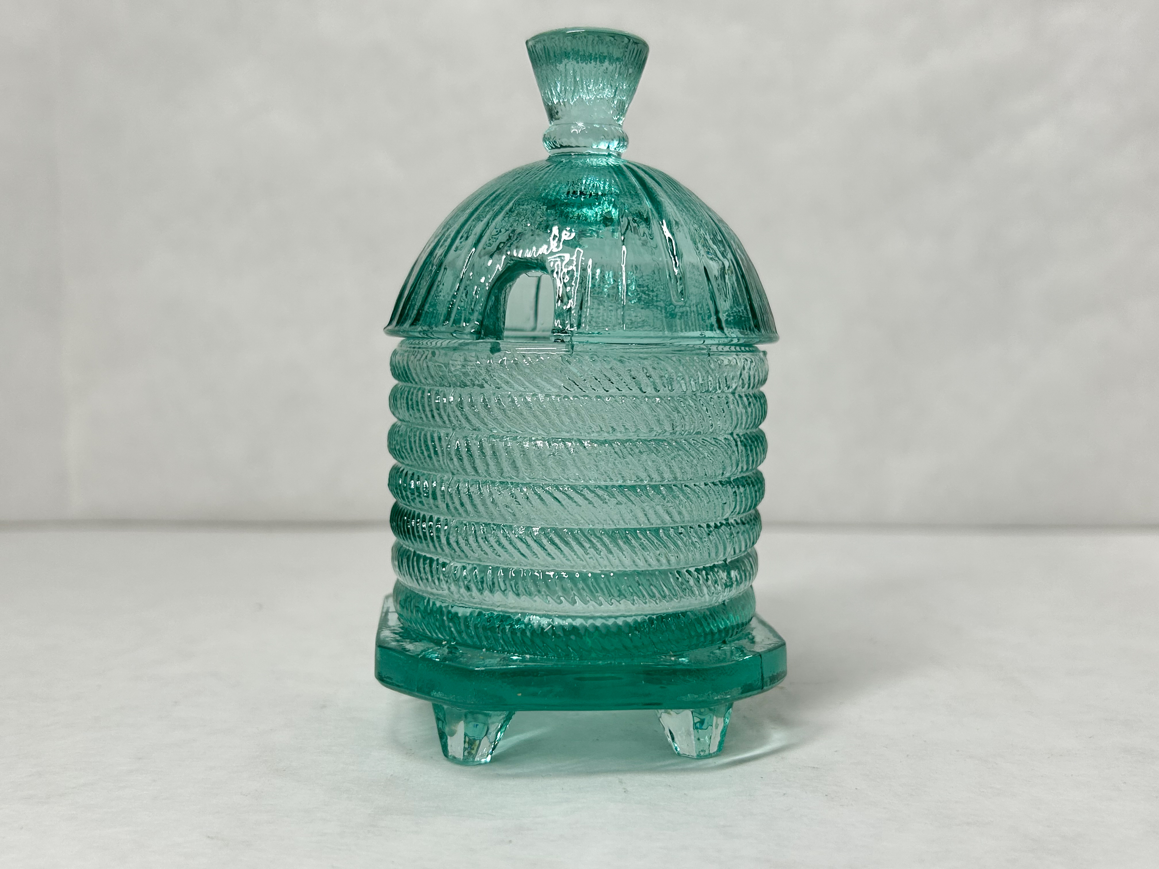 AQUA URANIUM GLASS BEEHIVE POT WILKERSON