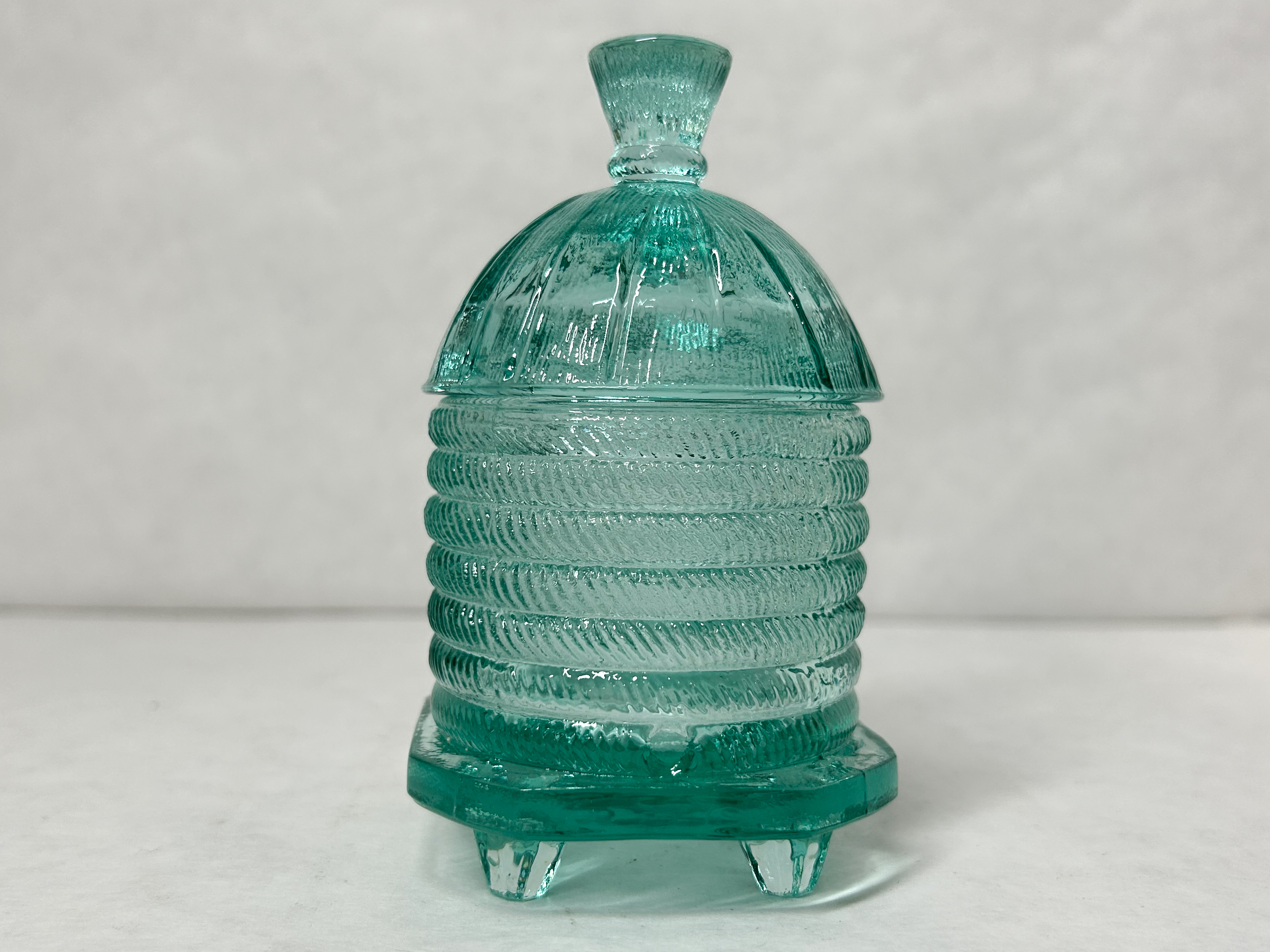 AQUA URANIUM GLASS BEEHIVE POT WILKERSON