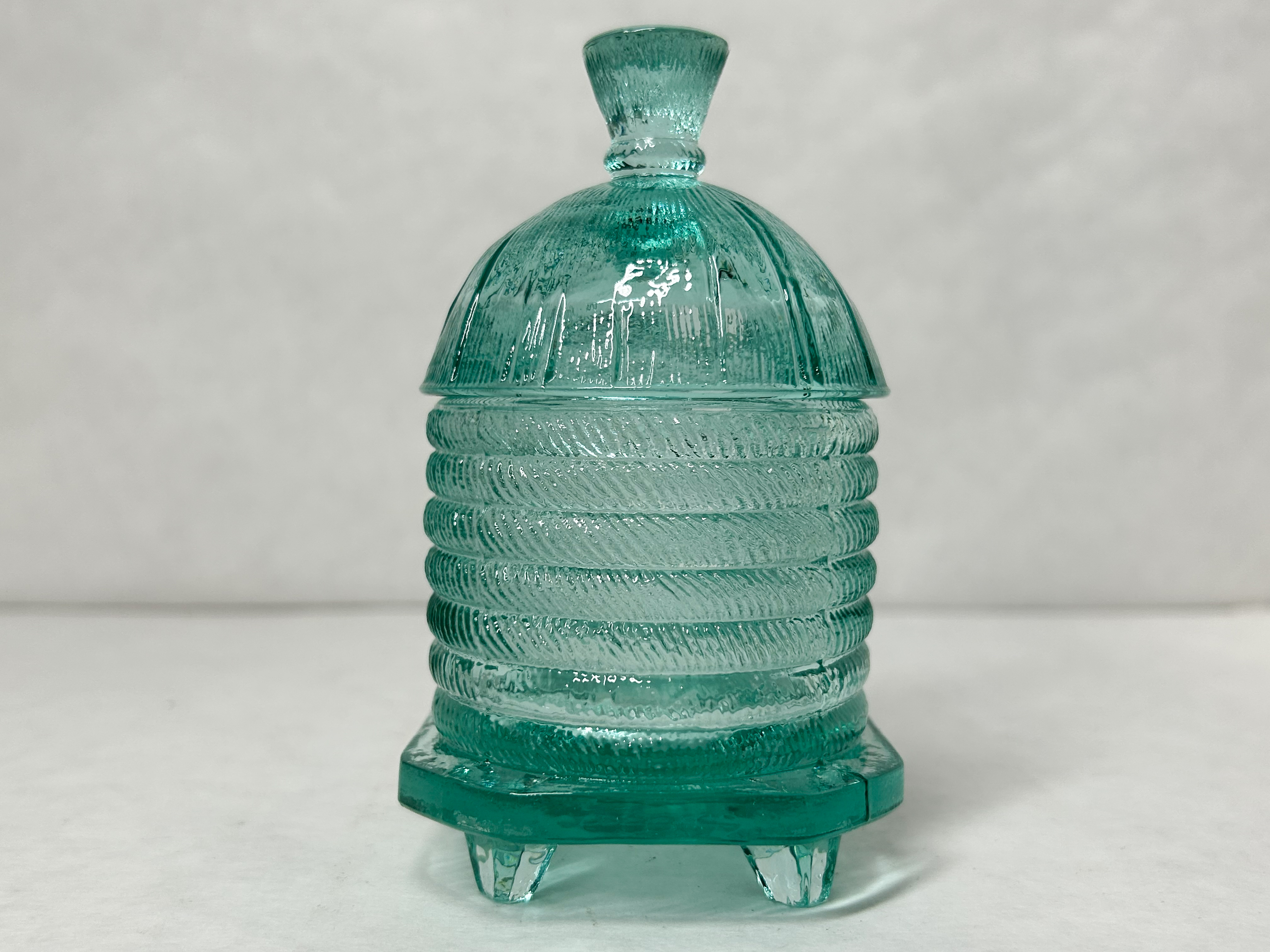 AQUA URANIUM GLASS BEEHIVE POT WILKERSON