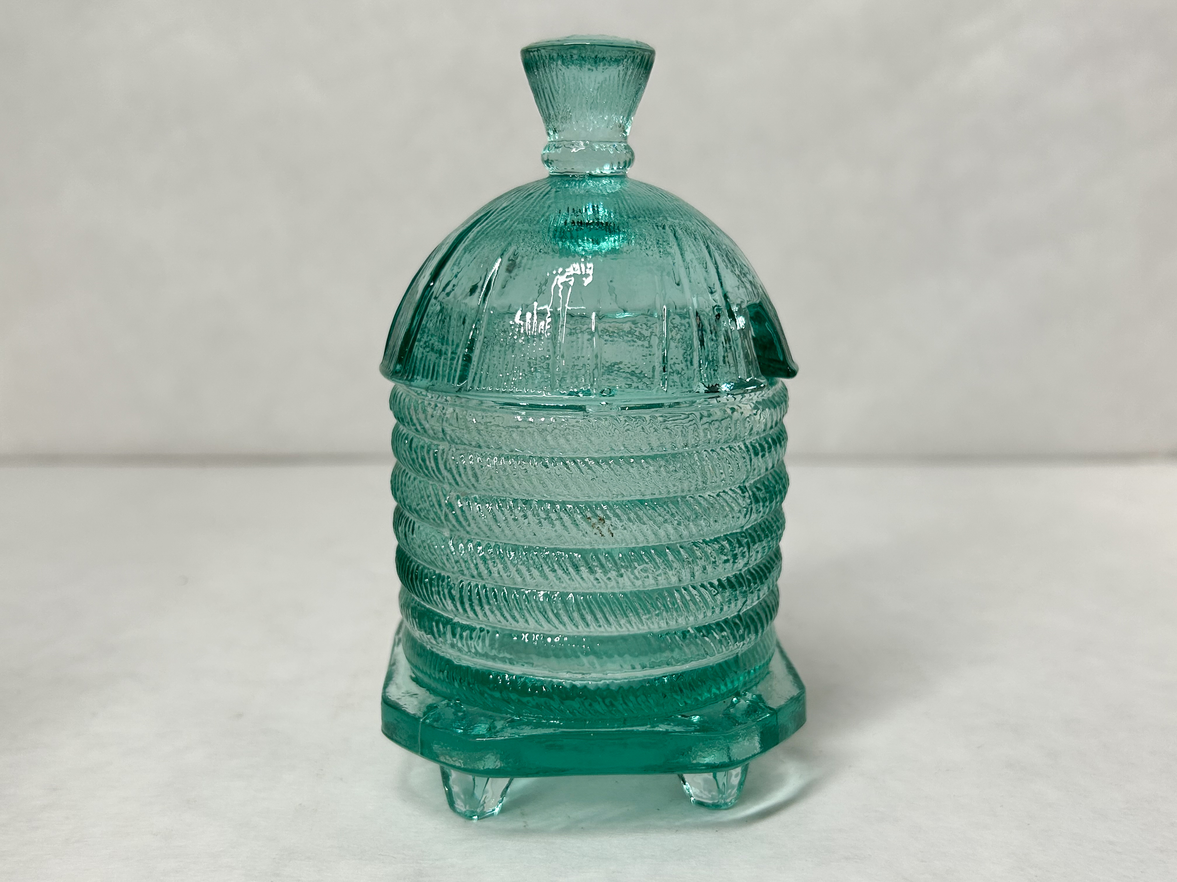 AQUA URANIUM GLASS BEEHIVE POT WILKERSON