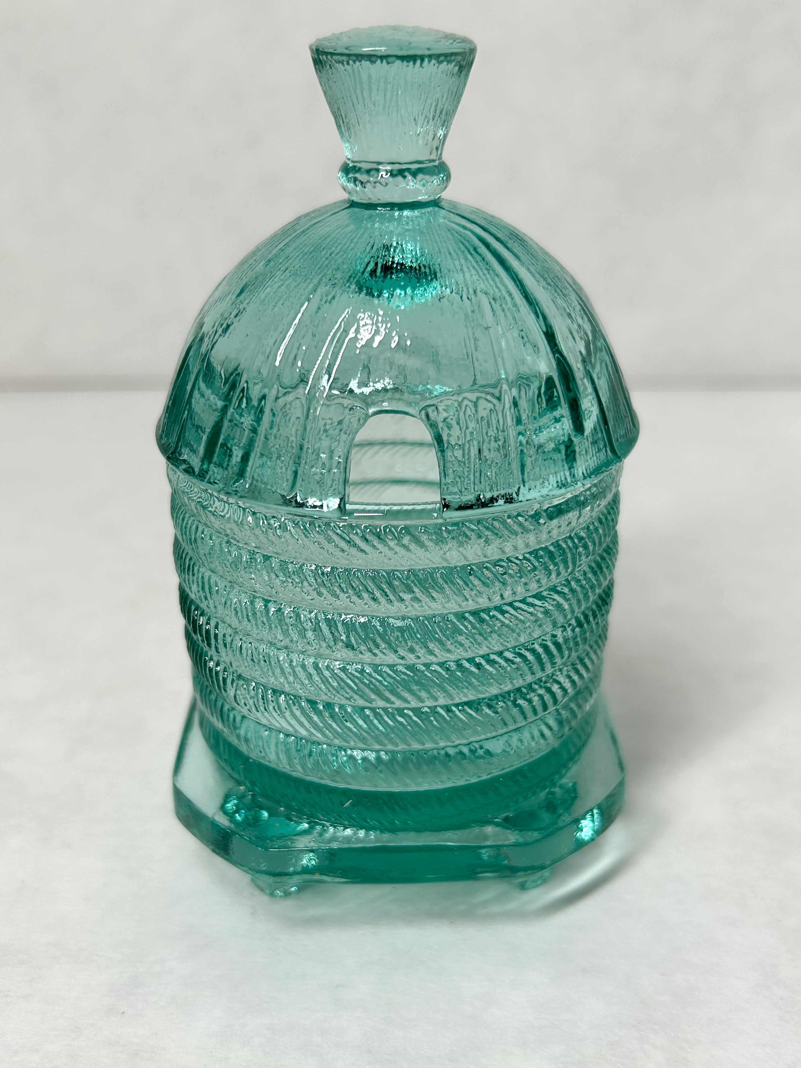 AQUA URANIUM GLASS BEEHIVE POT WILKERSON