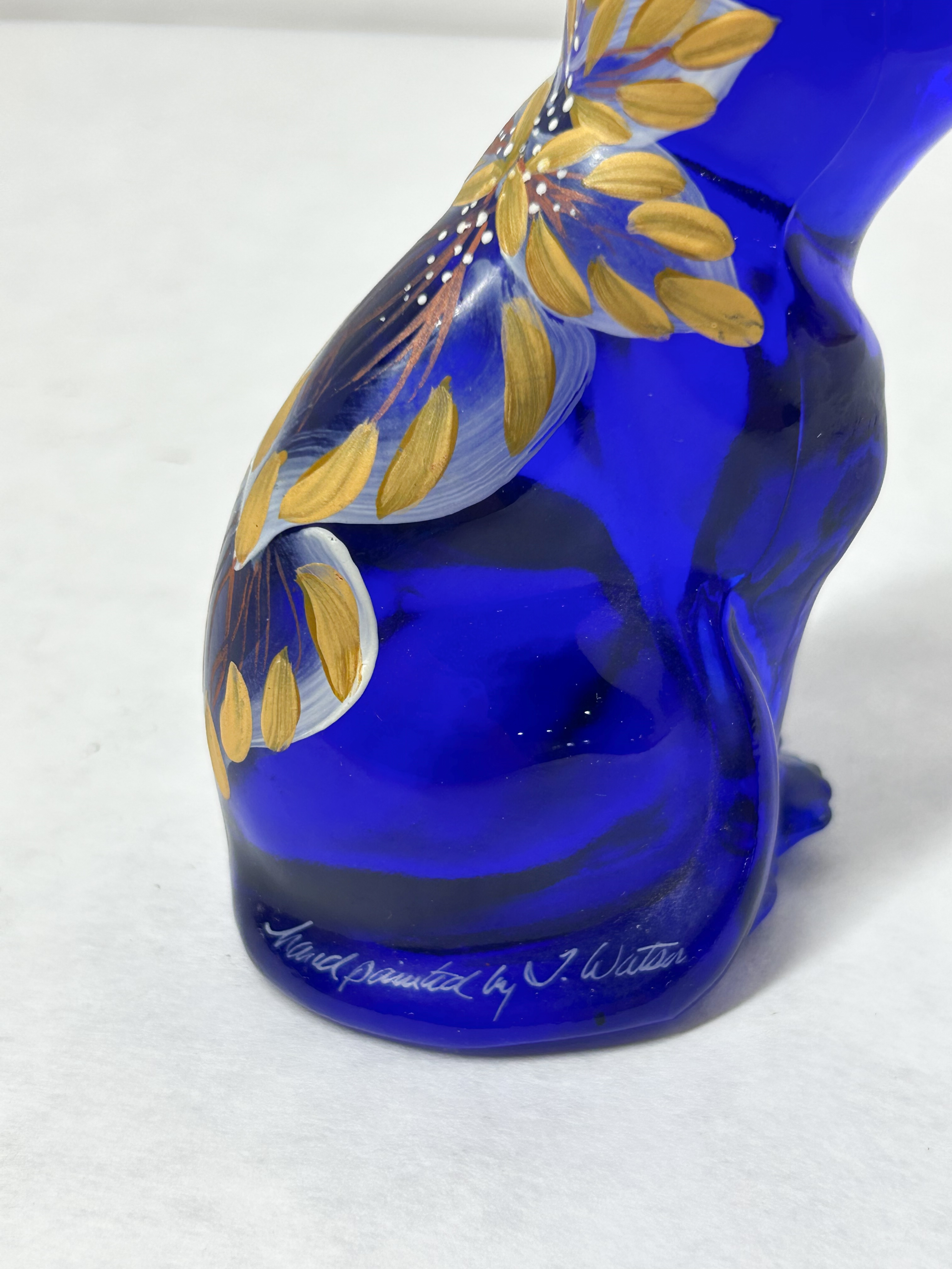 FENTON COBALT GLASS CAT, 1970s