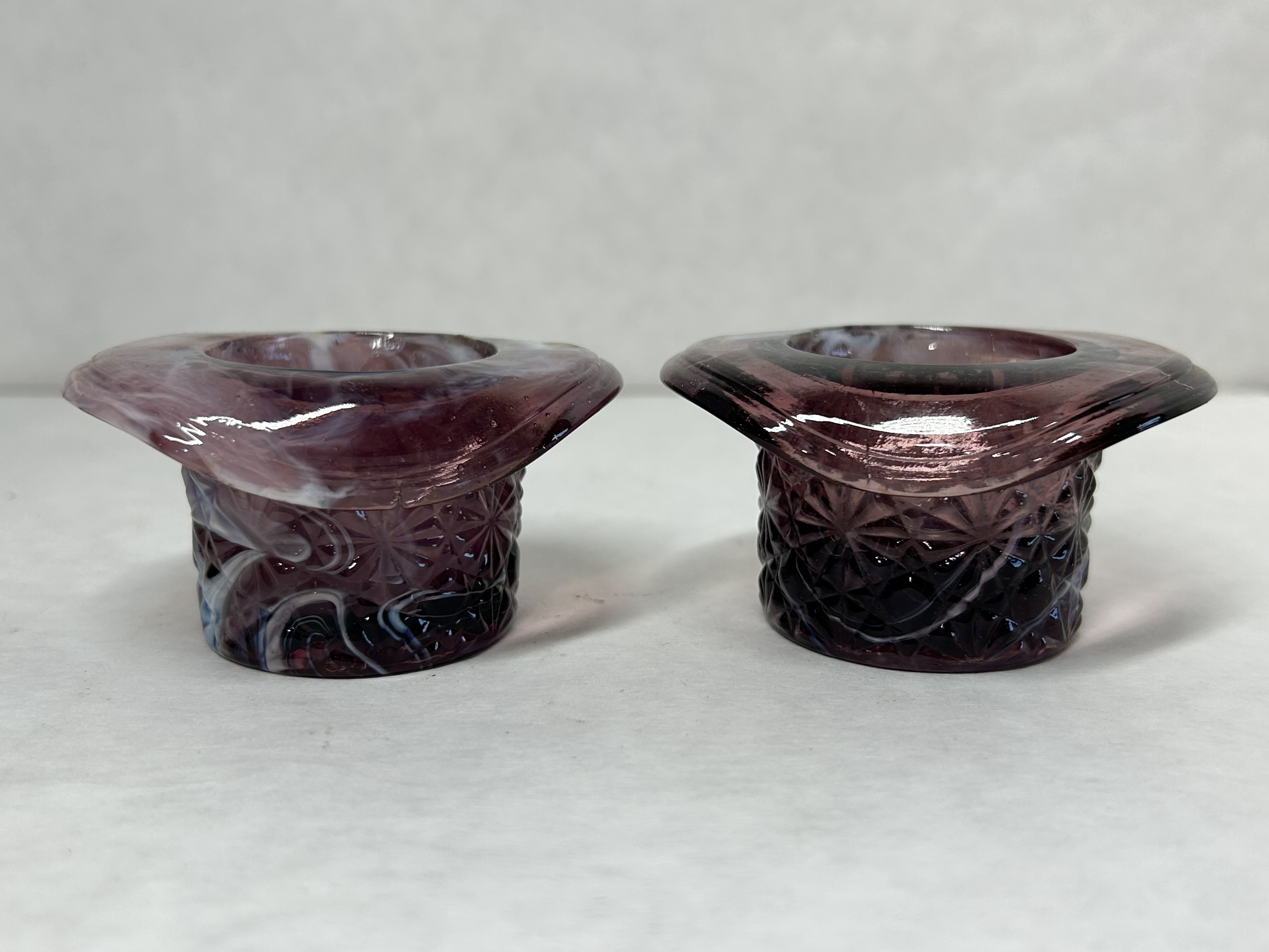 JOHN KEMPLE AMETHYST SLAG GLASS HATS, 1950S