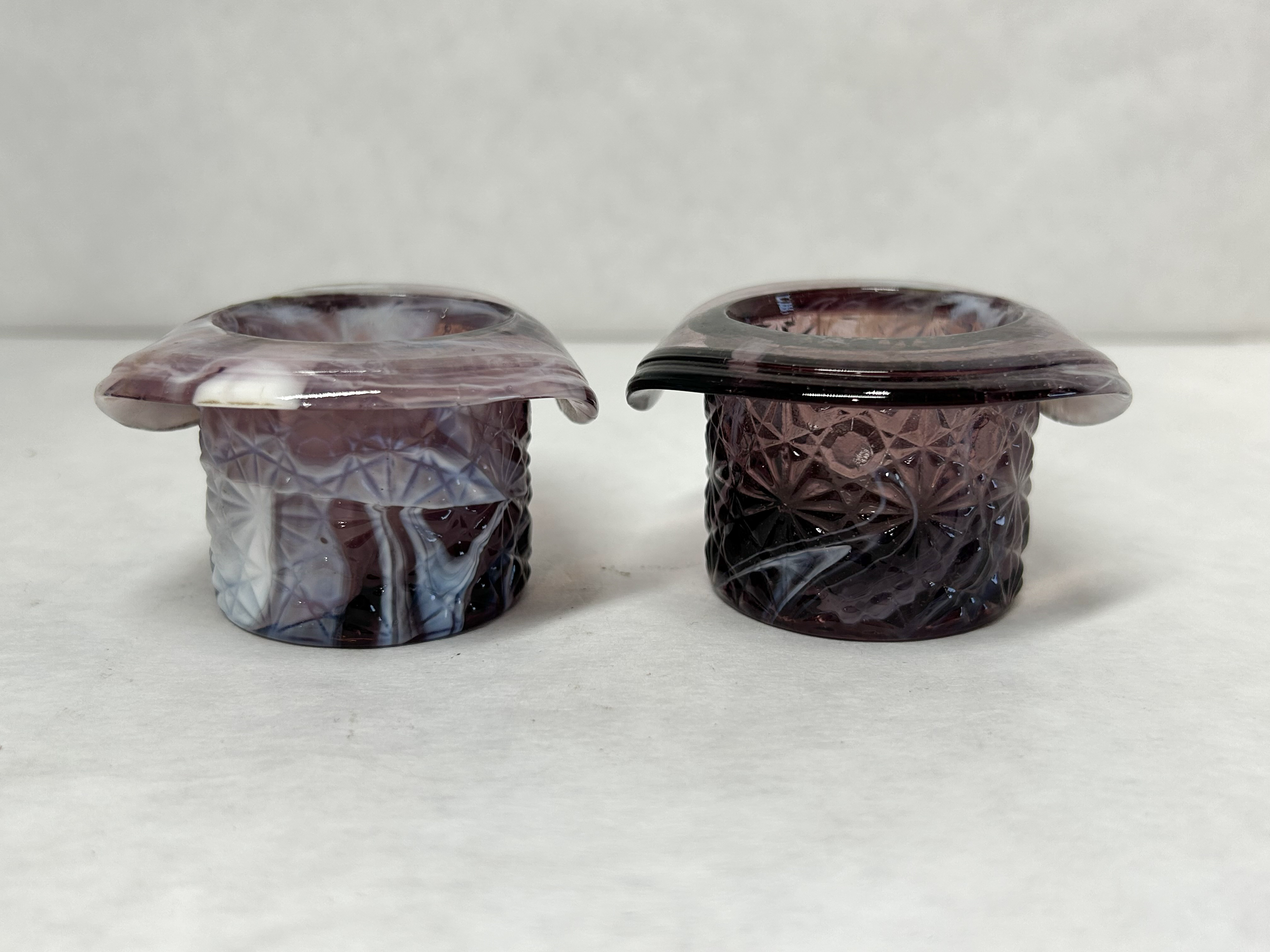 JOHN KEMPLE AMETHYST SLAG GLASS HATS, 1950S