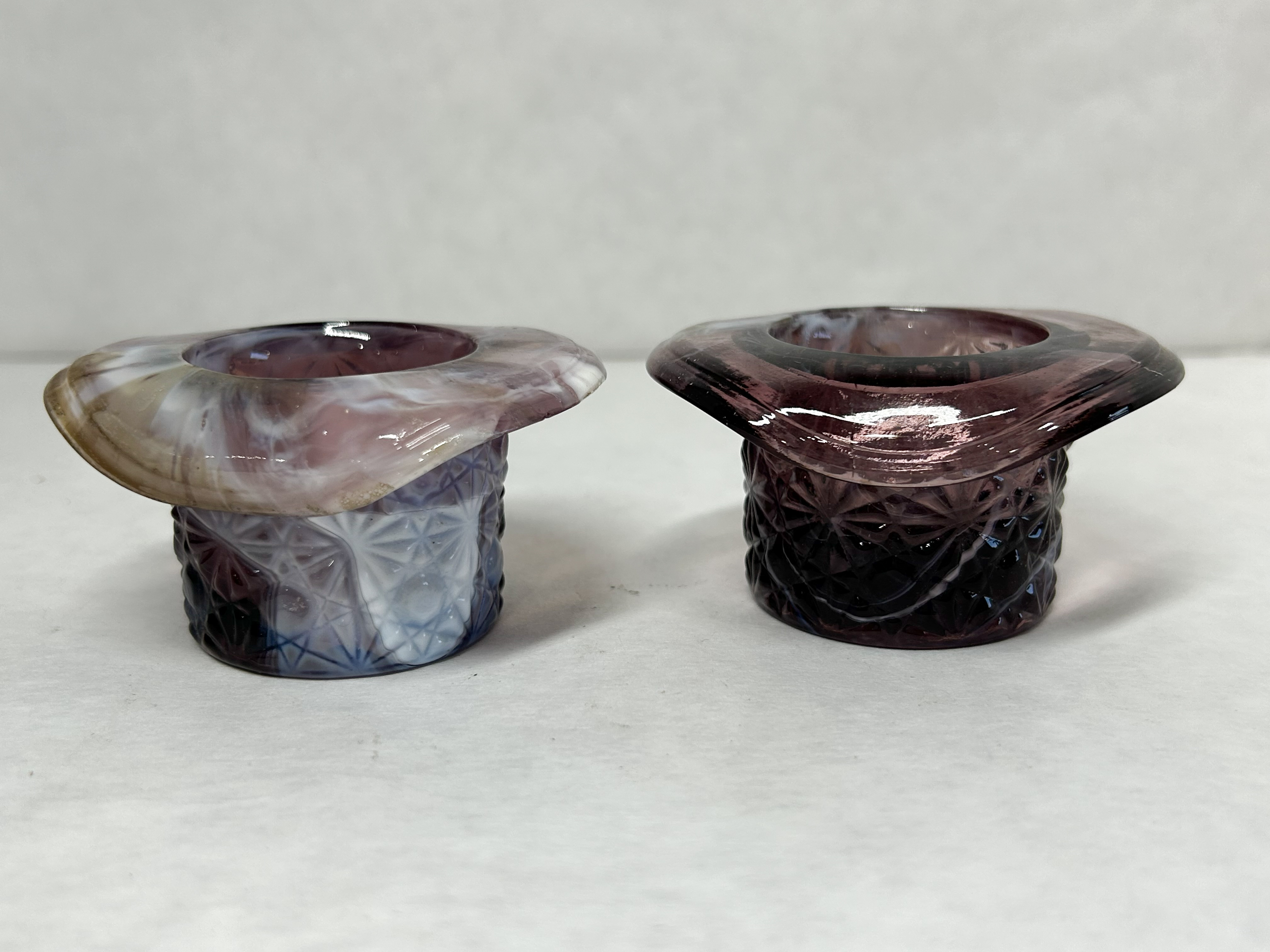 JOHN KEMPLE AMETHYST SLAG GLASS HATS, 1950S