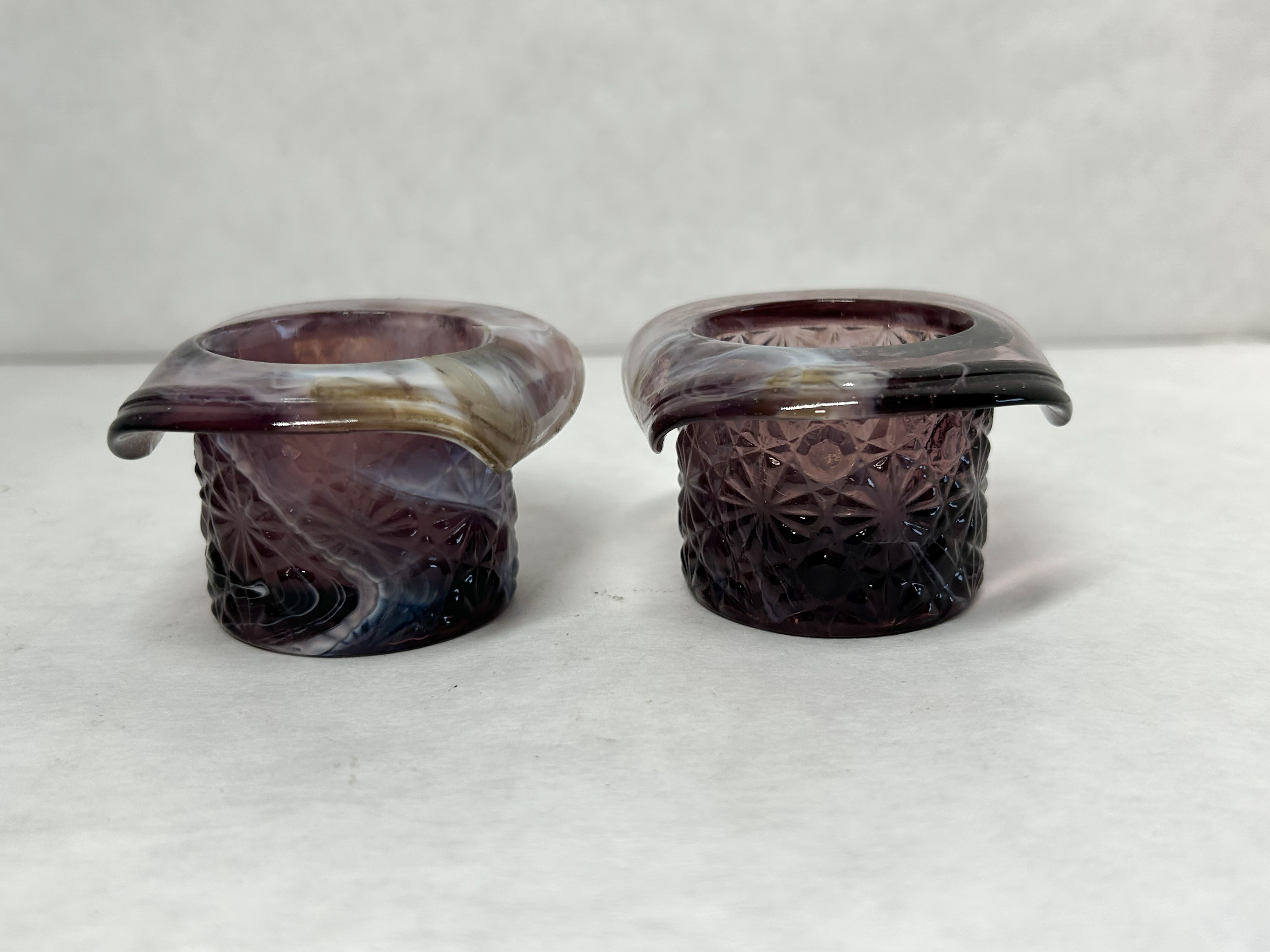 JOHN KEMPLE AMETHYST SLAG GLASS HATS, 1950S