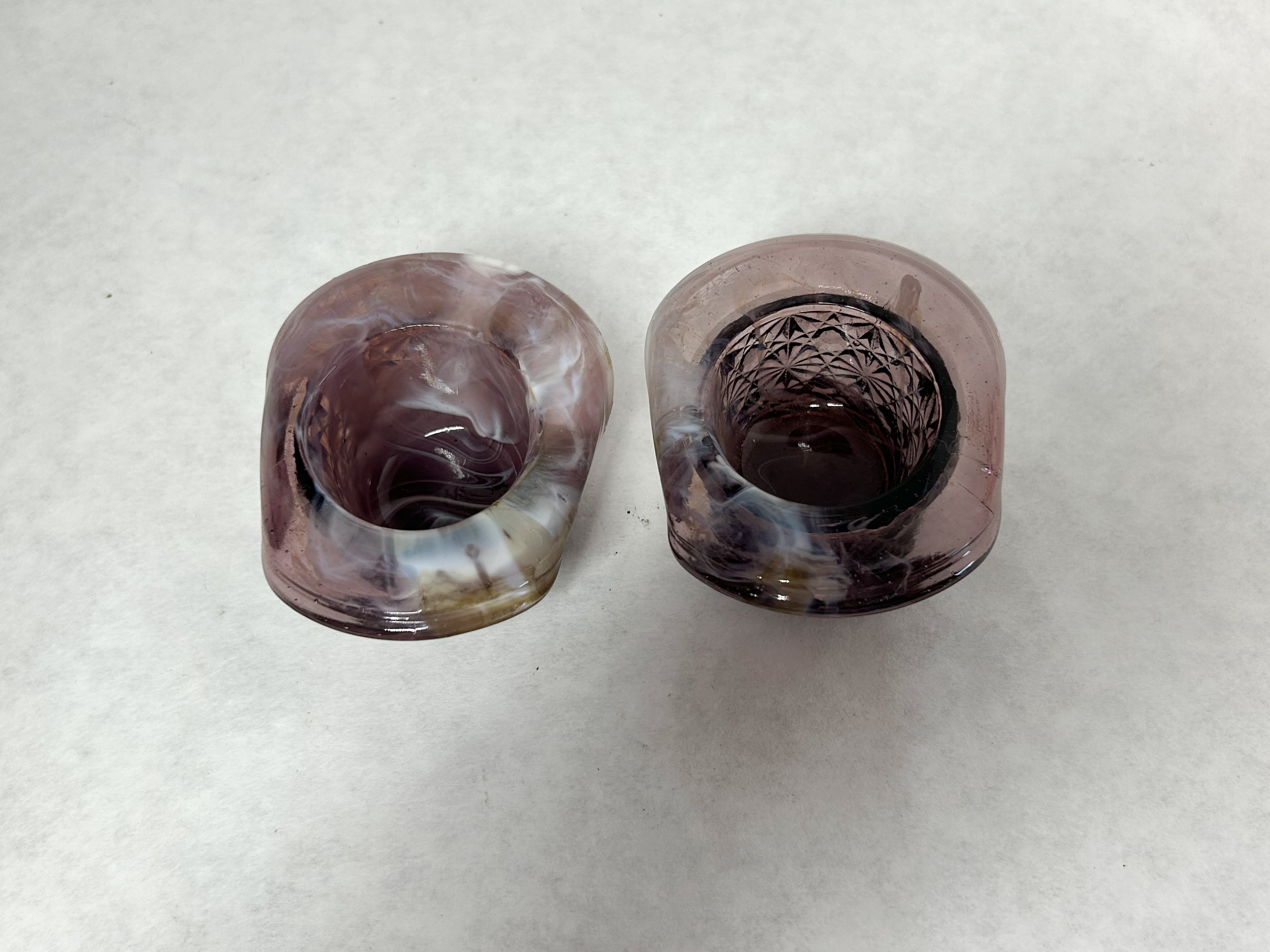 JOHN KEMPLE AMETHYST SLAG GLASS HATS, 1950S