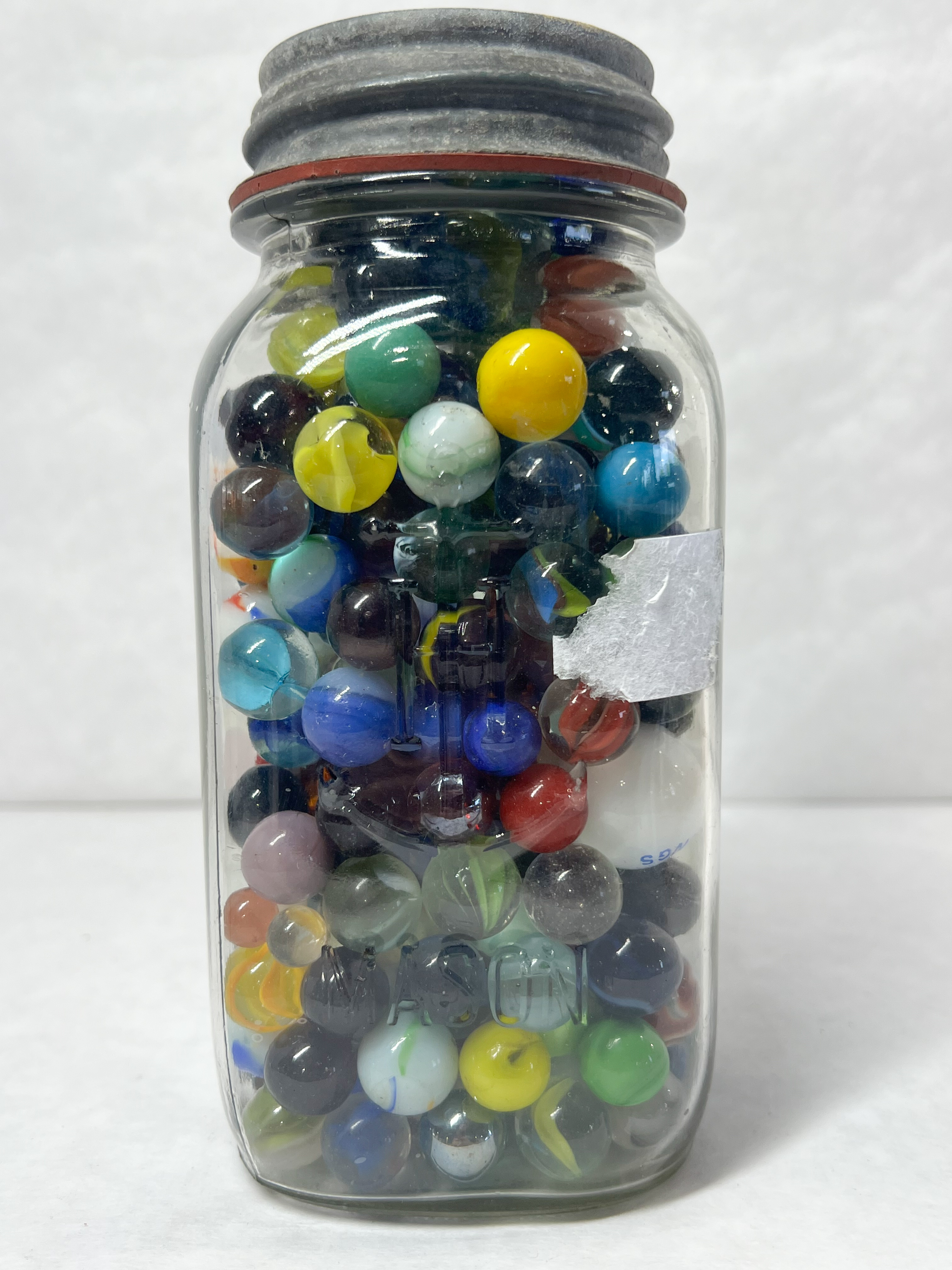 MASON JAR OF VINTAGE GLASS MARBLES