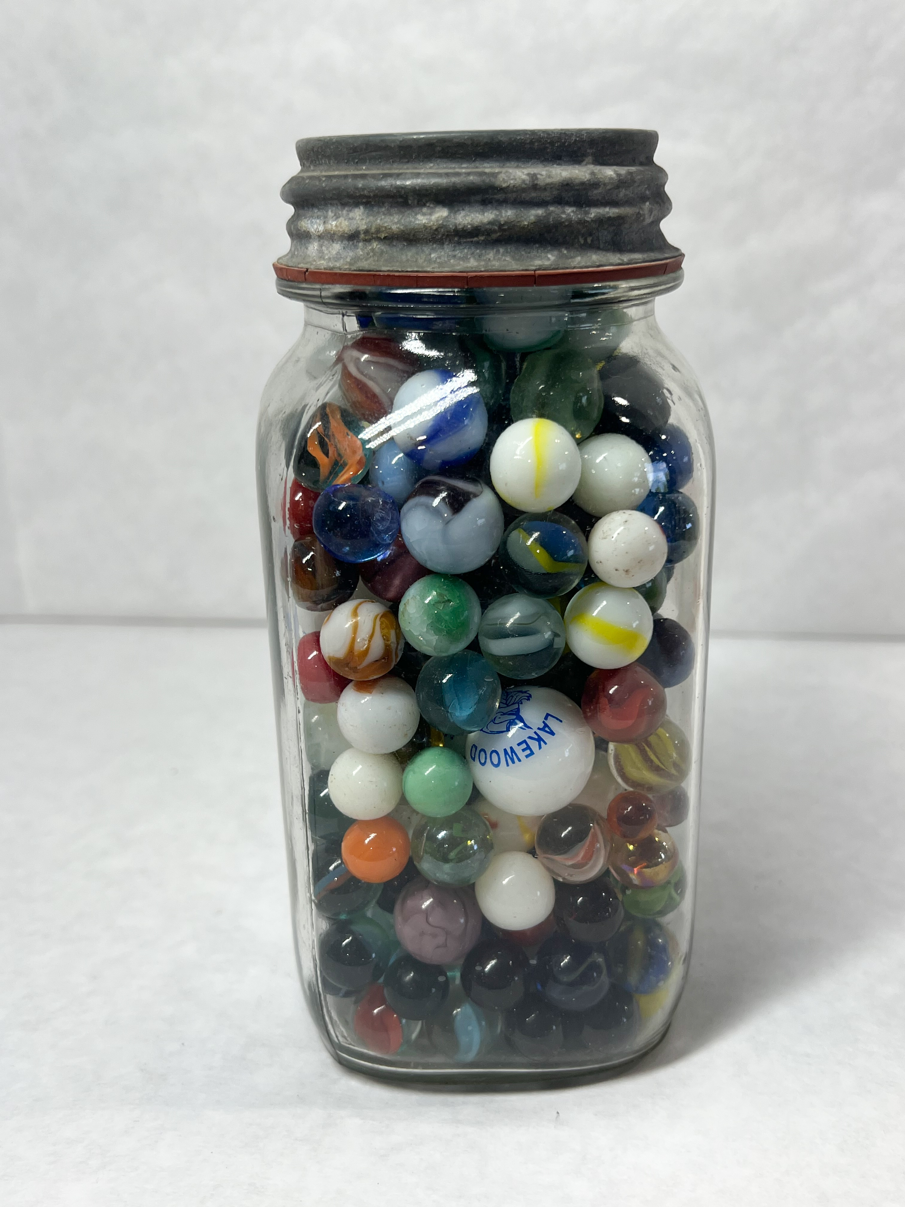 MASON JAR OF VINTAGE GLASS MARBLES