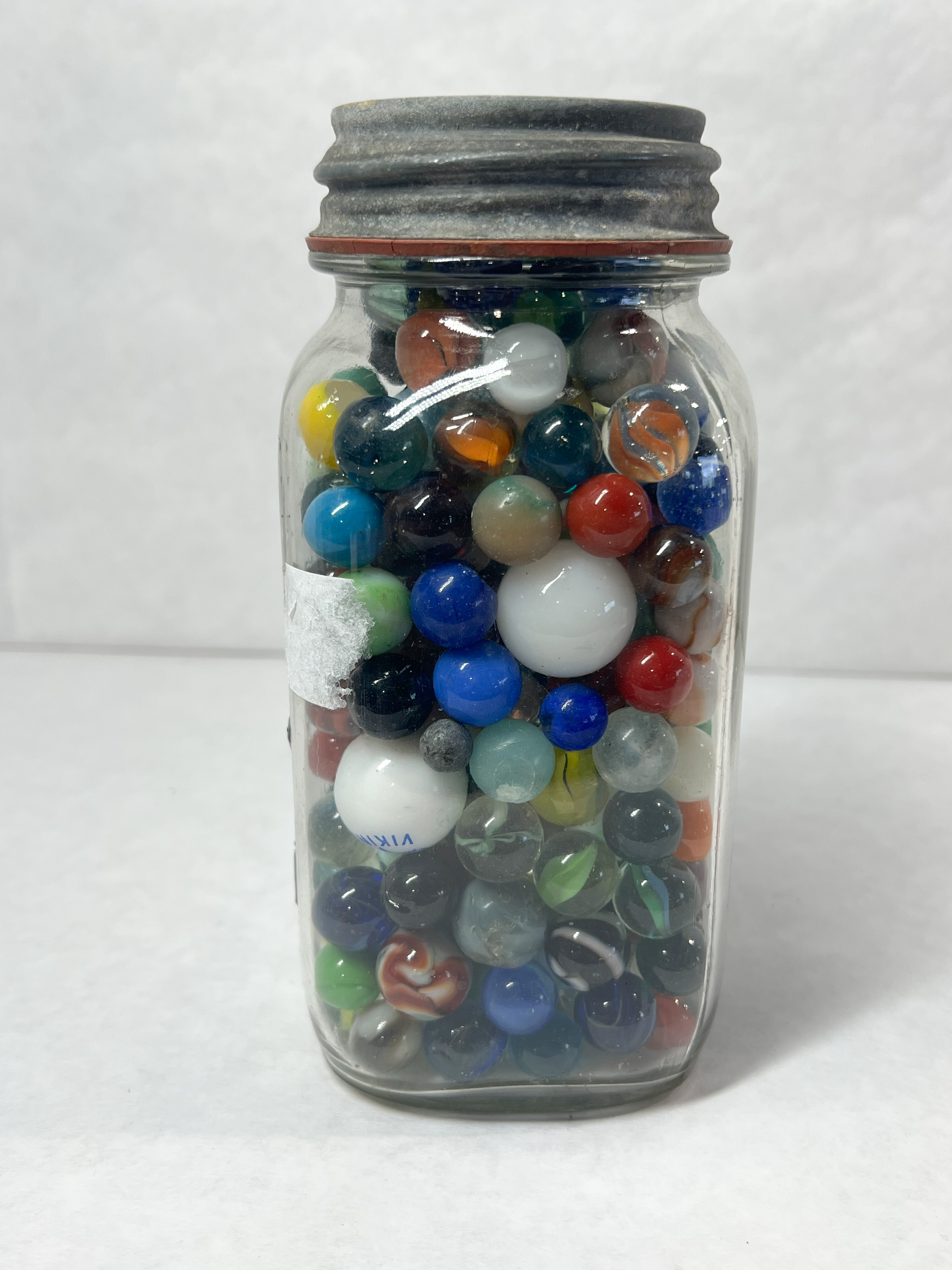 MASON JAR OF VINTAGE GLASS MARBLES
