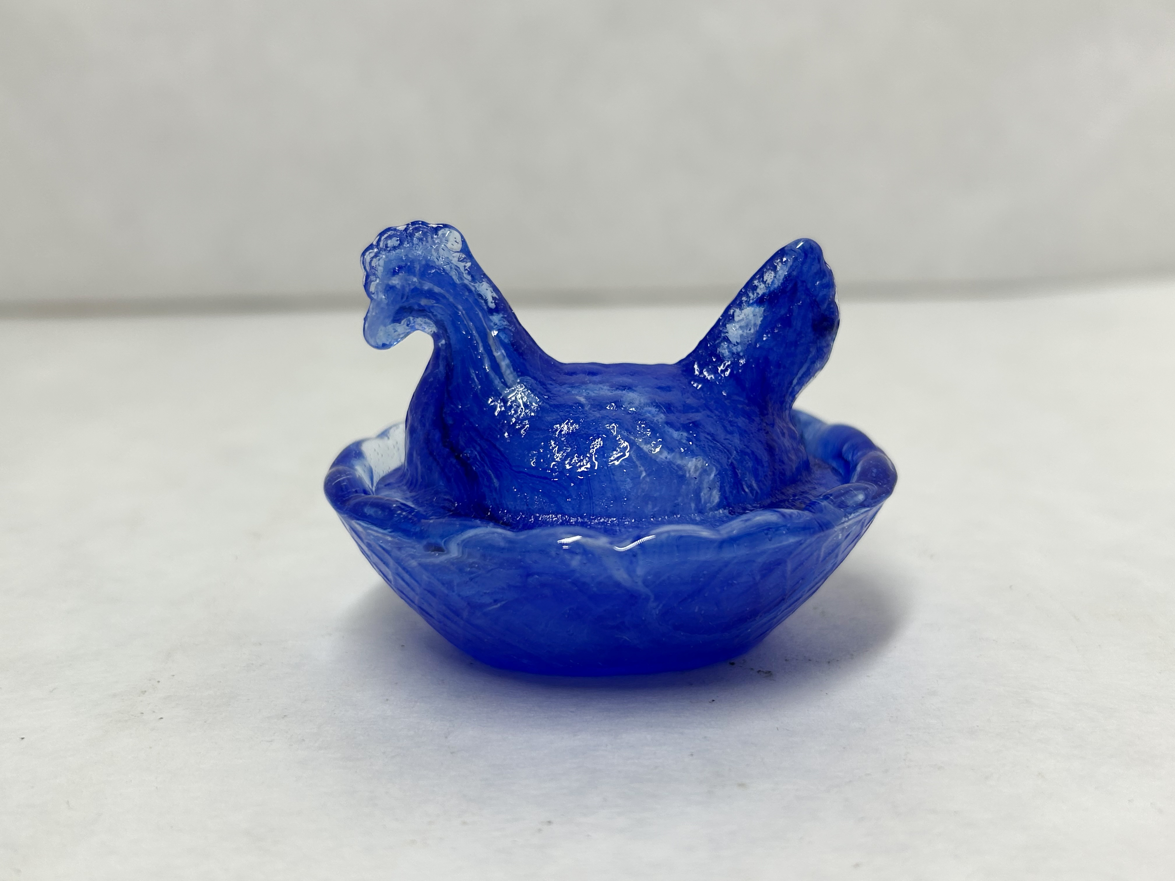 COBALT BLUE SLAG GLASS HEN ON NEST