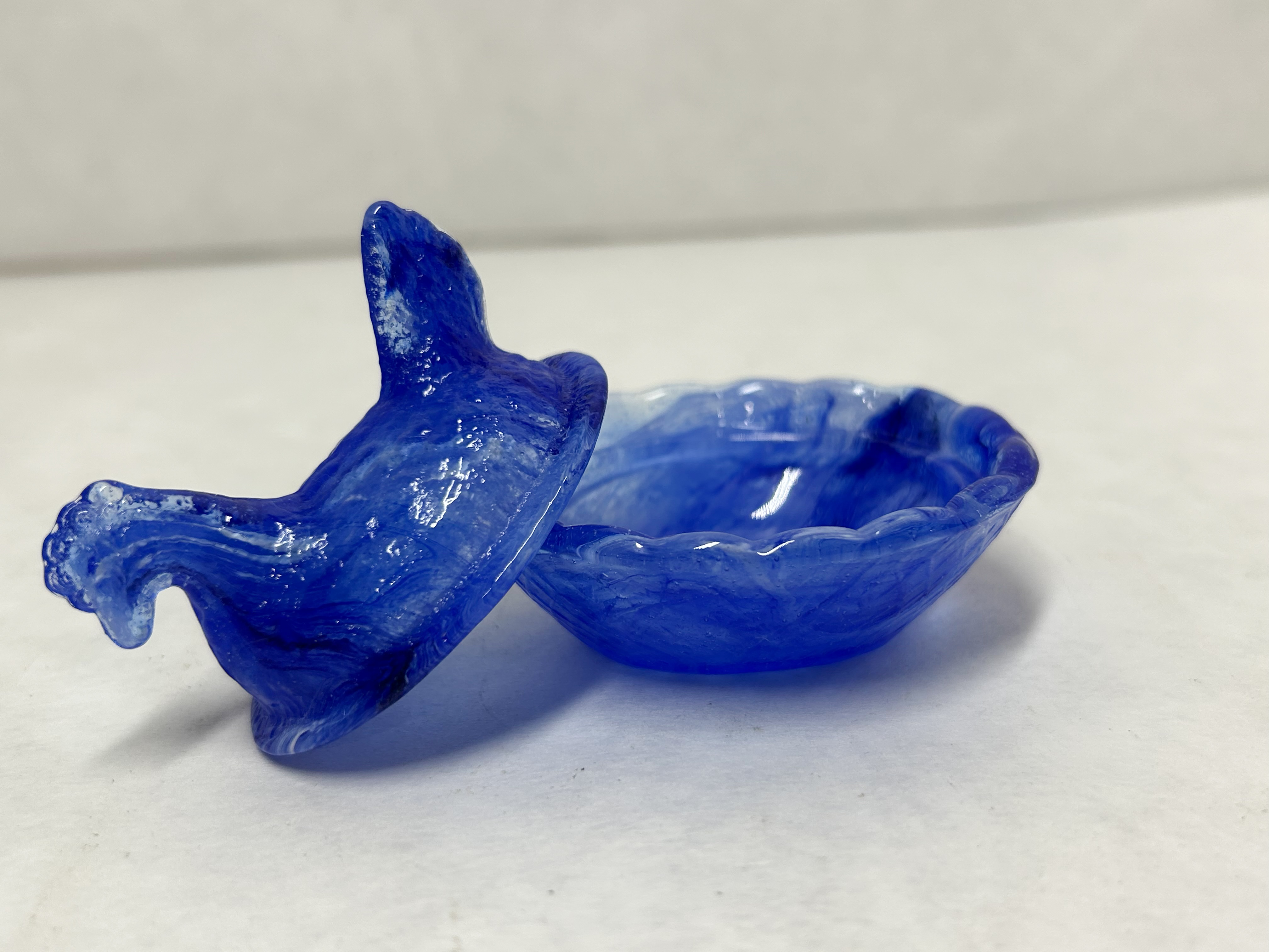 COBALT BLUE SLAG GLASS HEN ON NEST