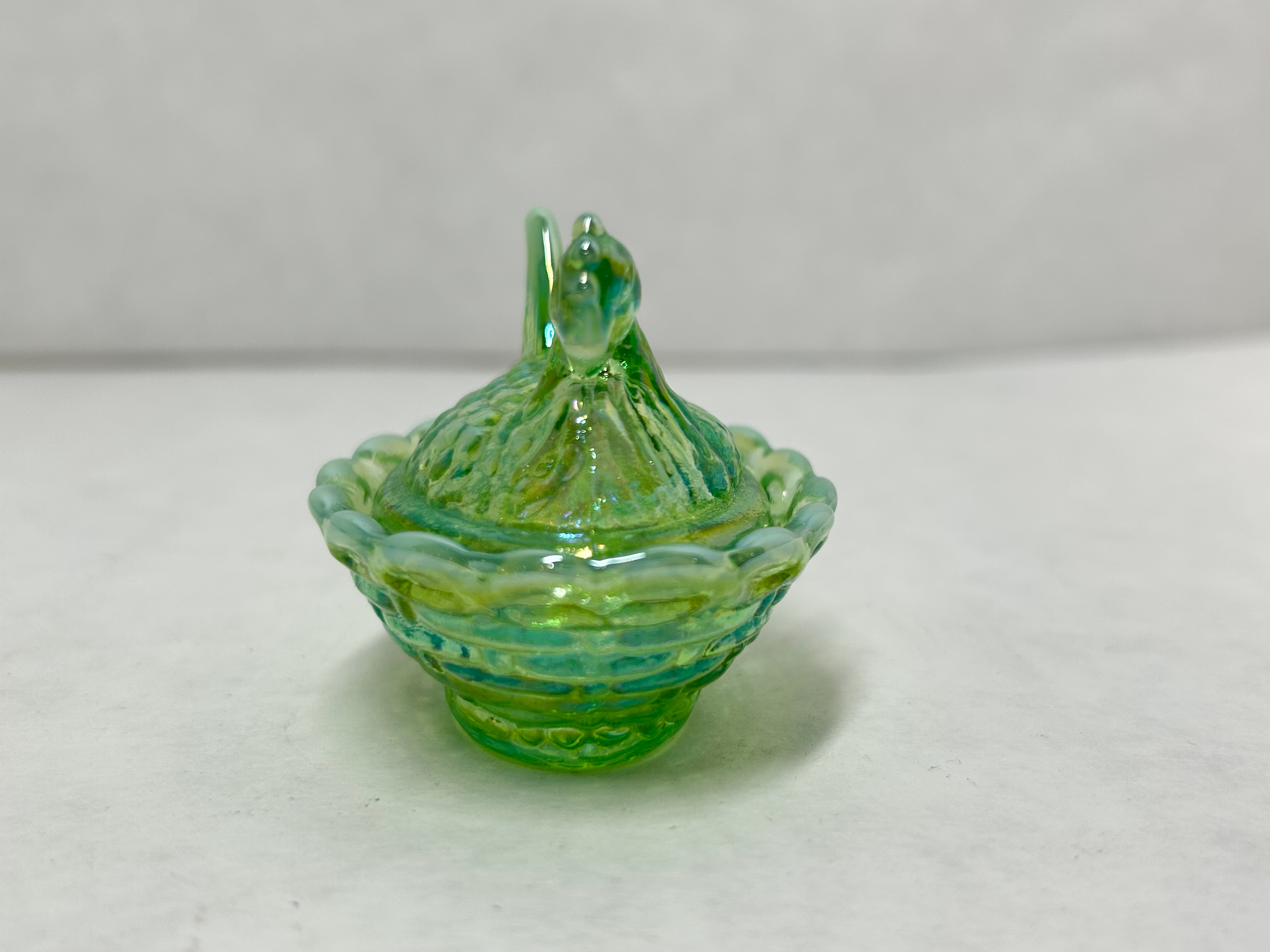BOYD VINTAGE IRIDESCENT GREEN HEN ON NEST
