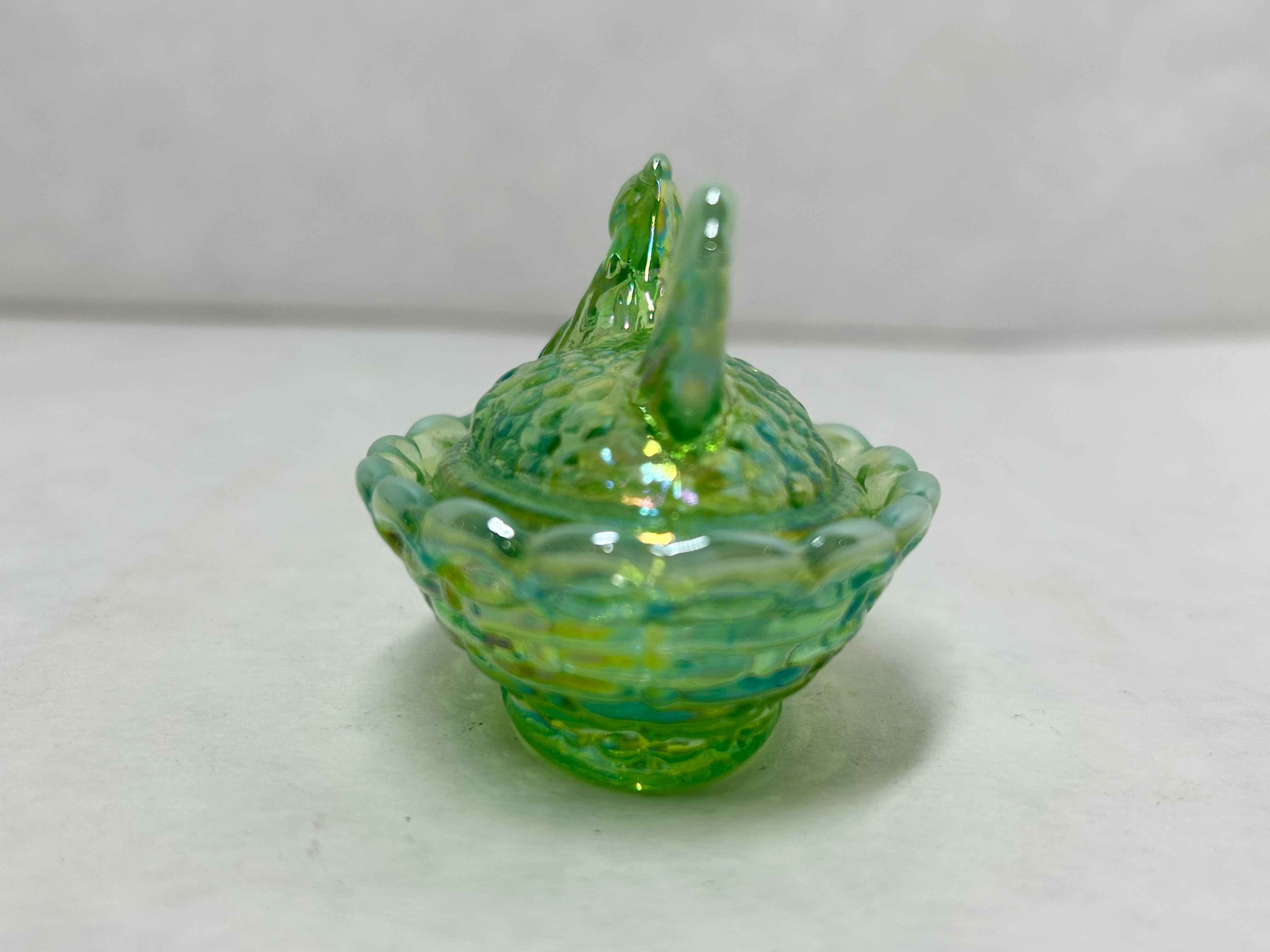 BOYD VINTAGE IRIDESCENT GREEN HEN ON NEST