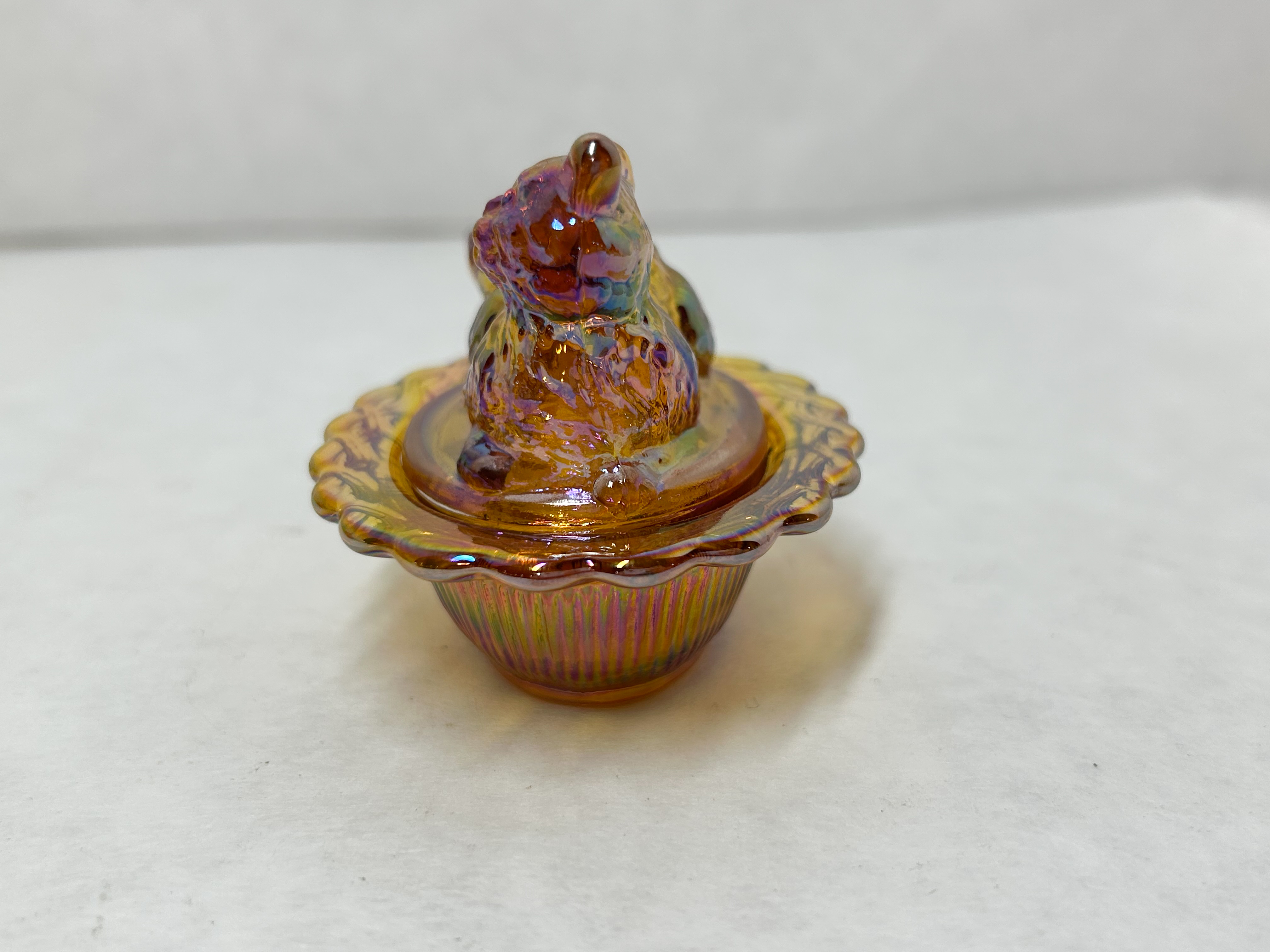 MOSSER CARNIVAL GLASS CAT SALT