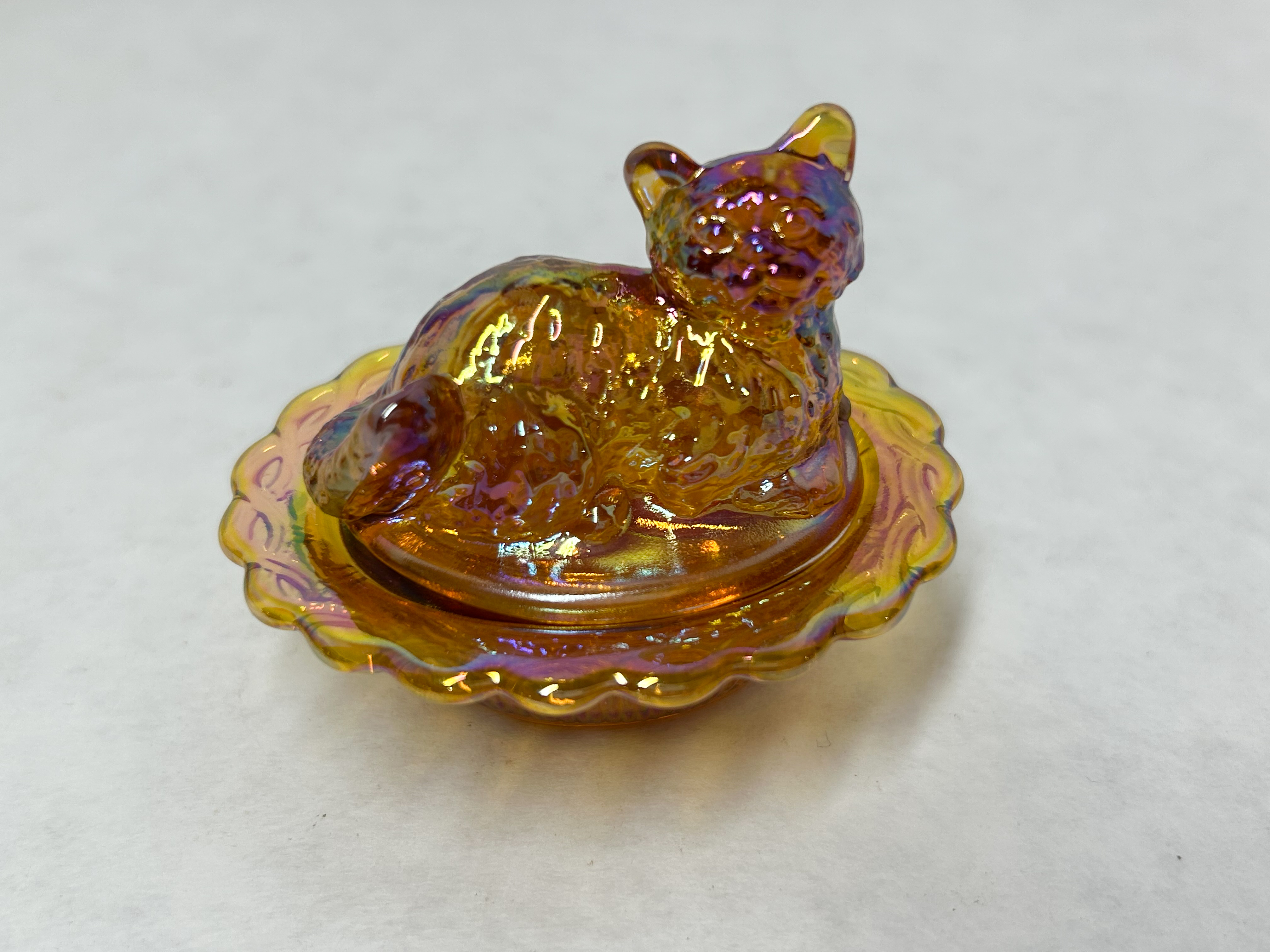 MOSSER CARNIVAL GLASS CAT SALT