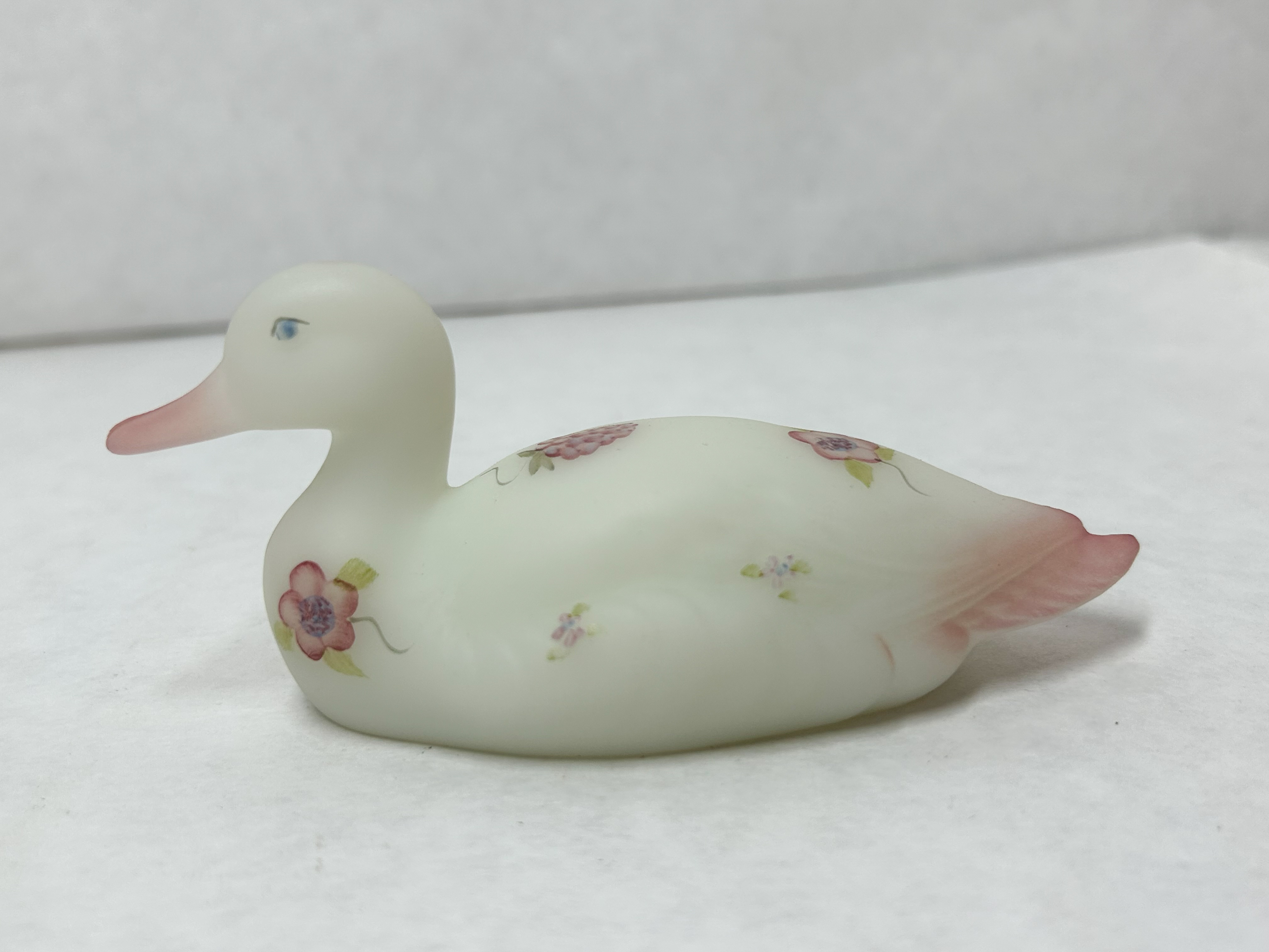 FENTON SATIN GLASS DUCK, 20TH CENTURY