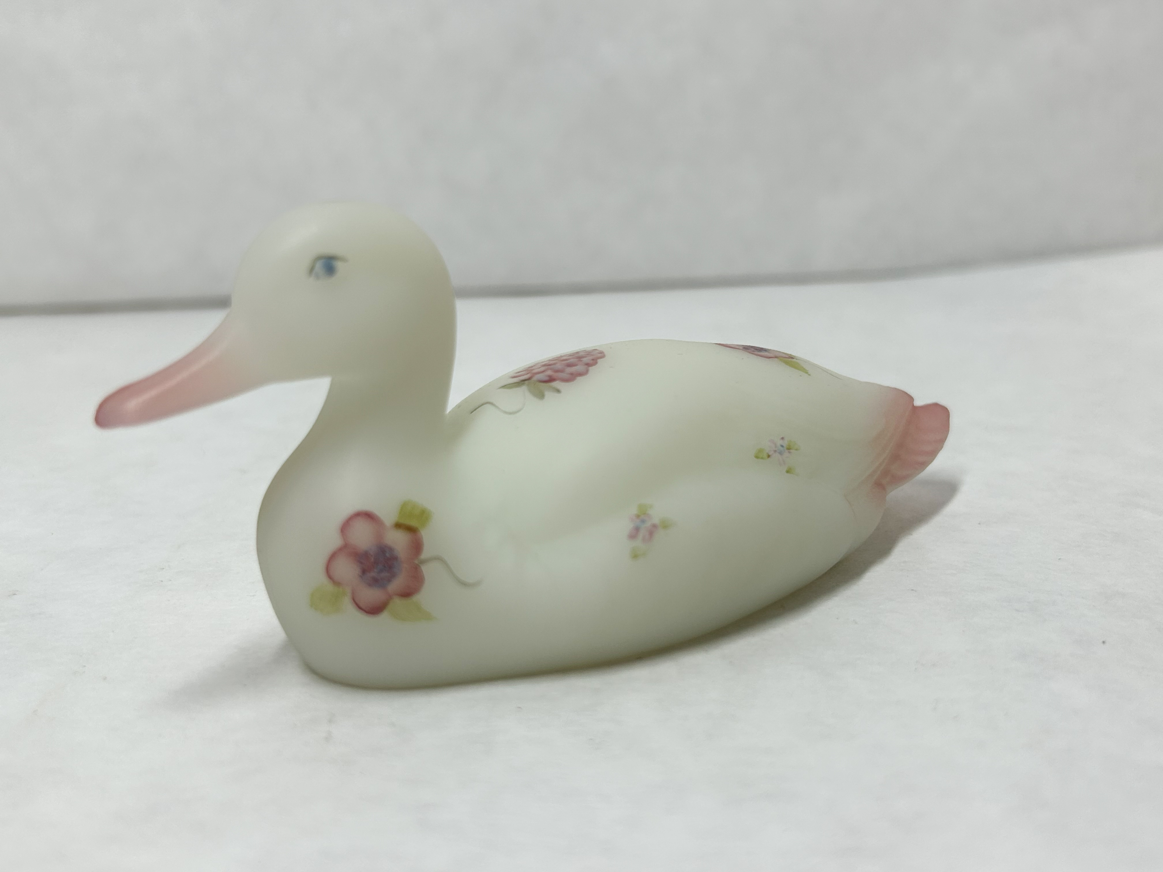 FENTON SATIN GLASS DUCK, 20TH CENTURY