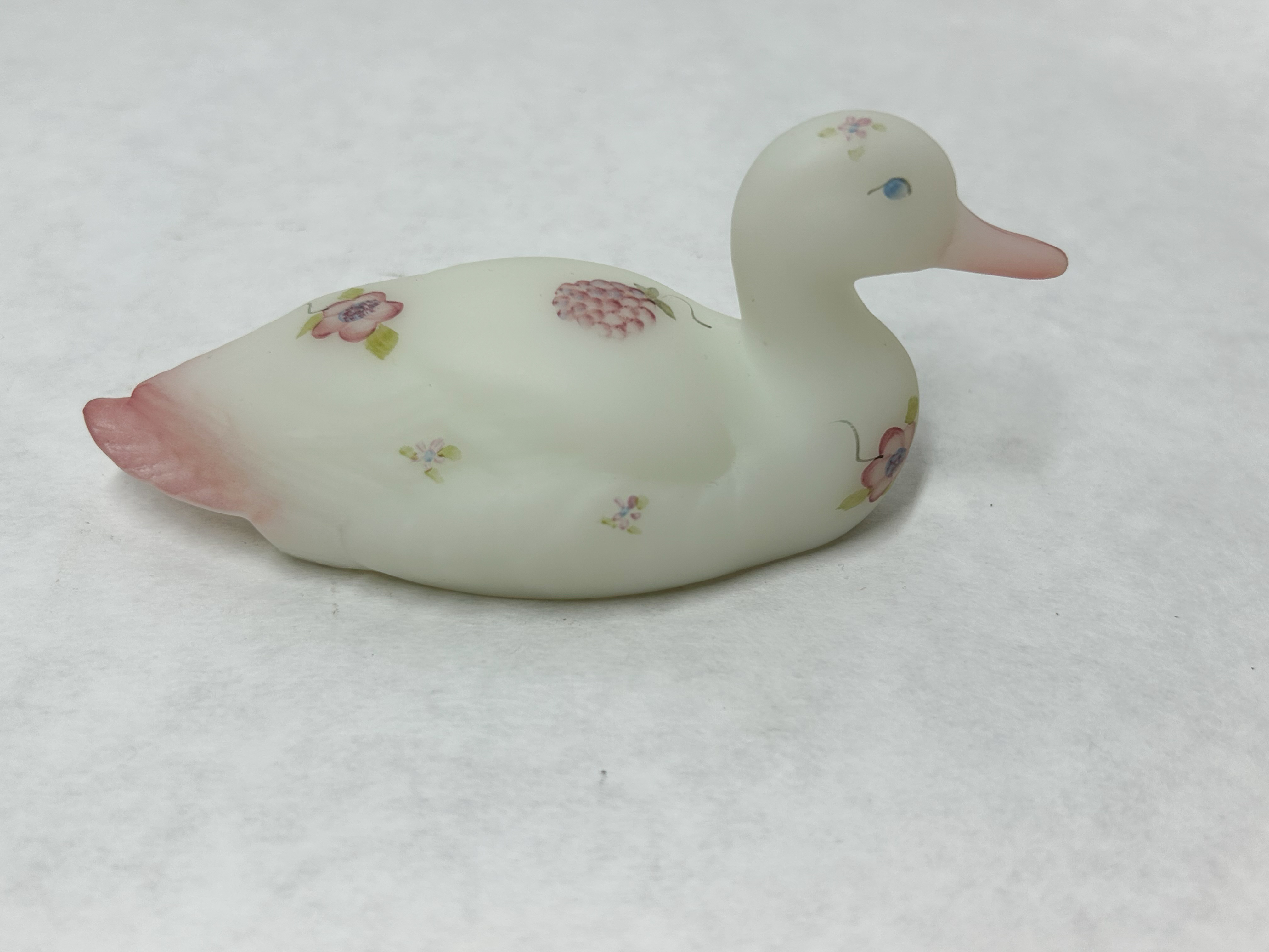 FENTON SATIN GLASS DUCK, 20TH CENTURY