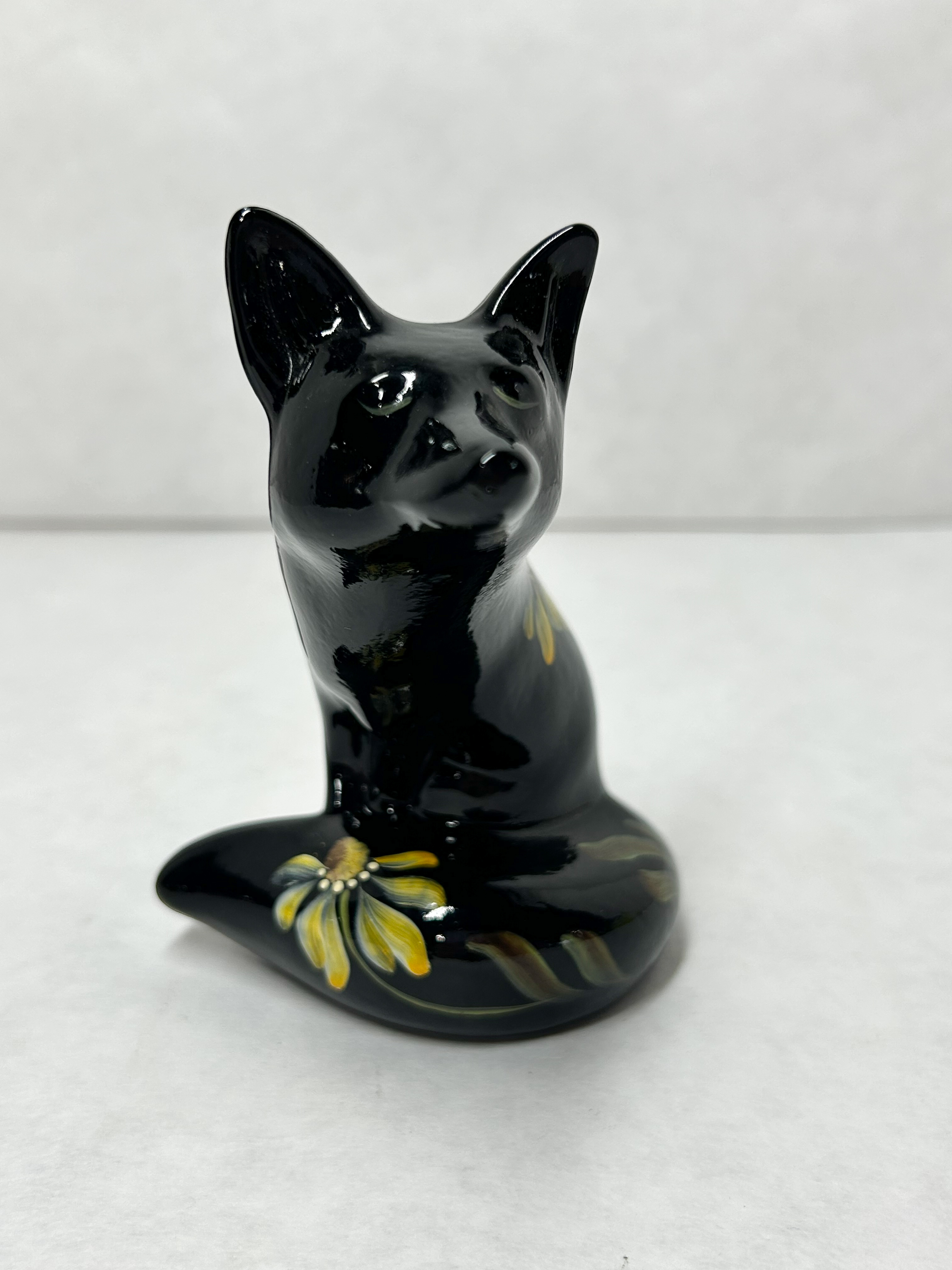 FENTON EBONY HANDPAINTED FOX FIGURINE
