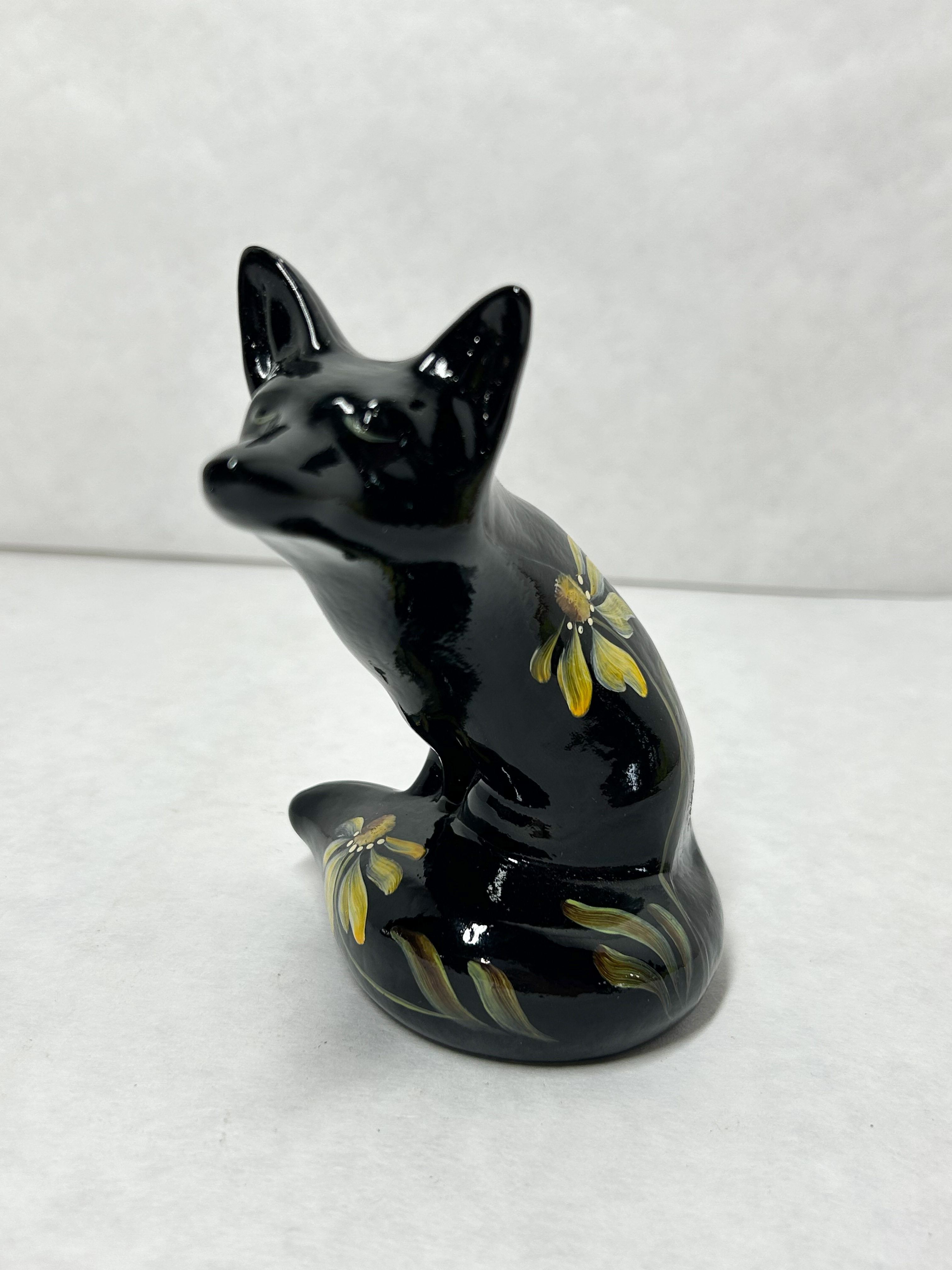 FENTON EBONY HANDPAINTED FOX FIGURINE