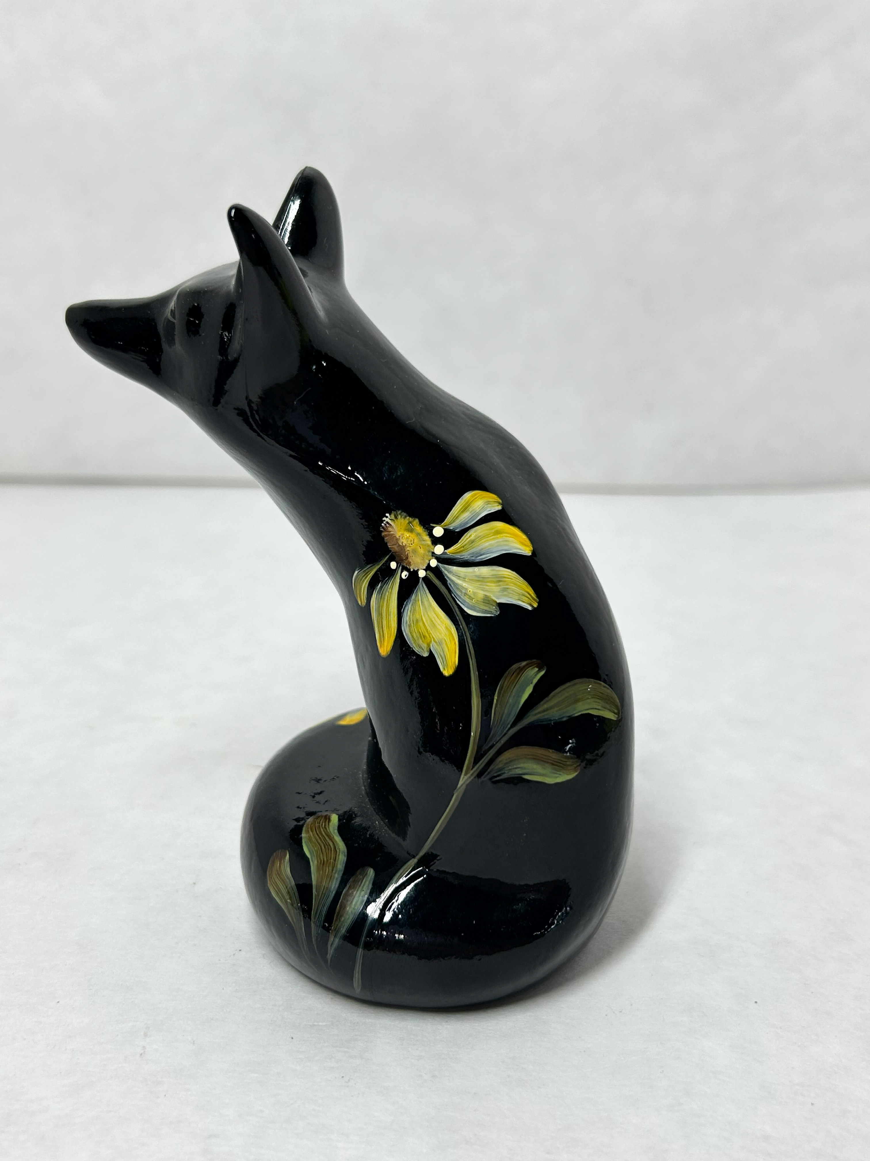 FENTON EBONY HANDPAINTED FOX FIGURINE