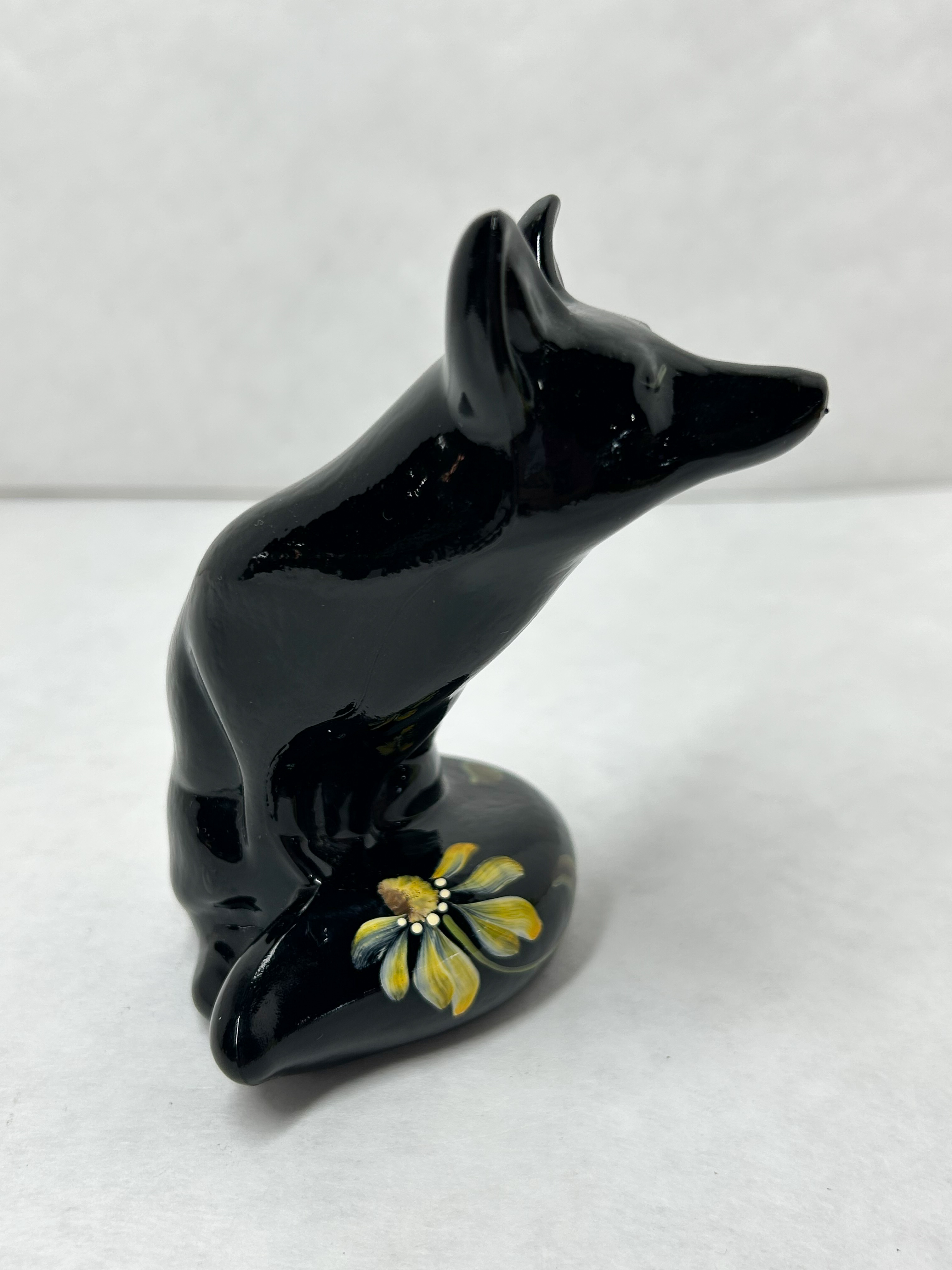 FENTON EBONY HANDPAINTED FOX FIGURINE