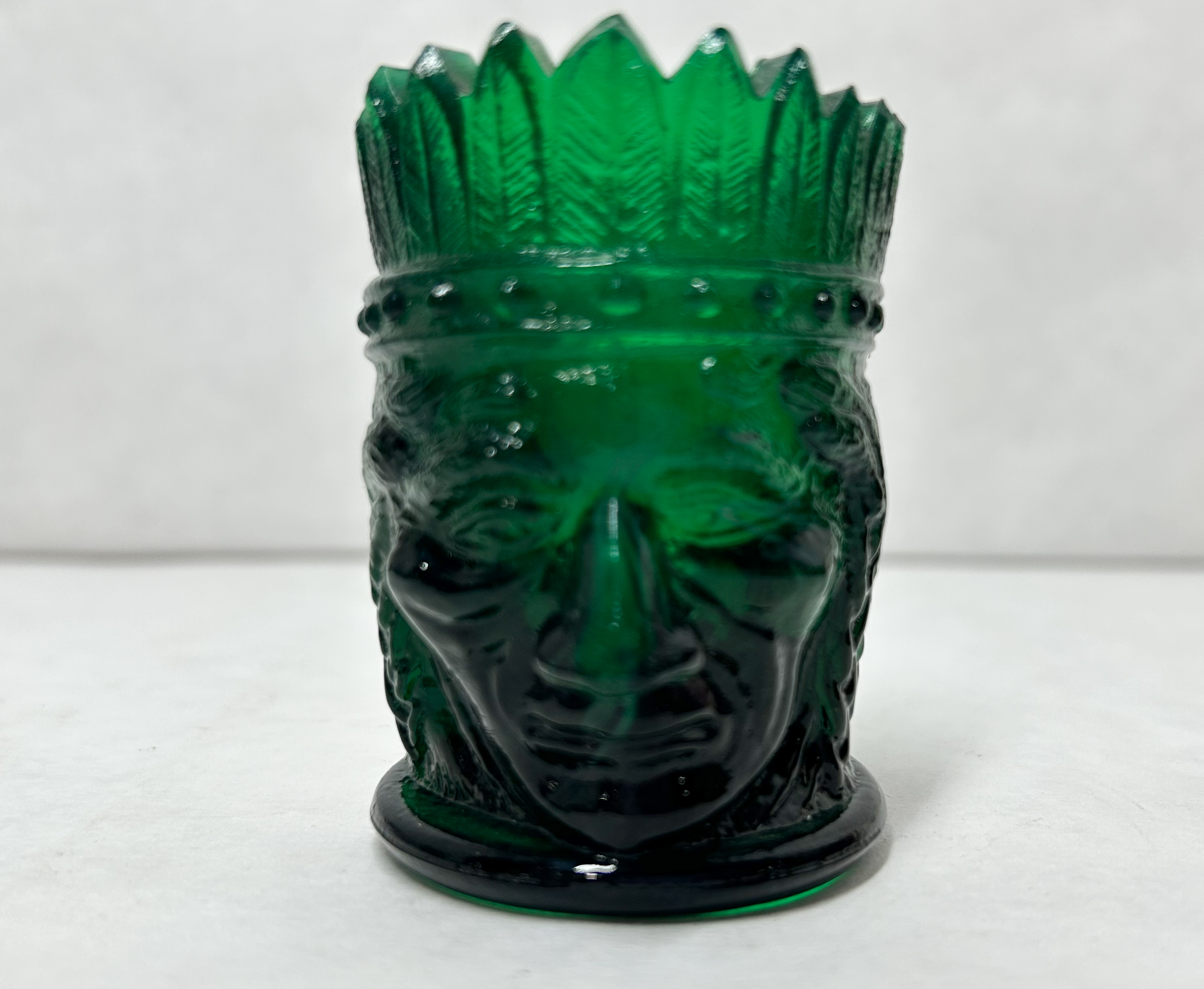 GREEN GLASS NATIVE AMERICAN TOOTHPICK HOLDER