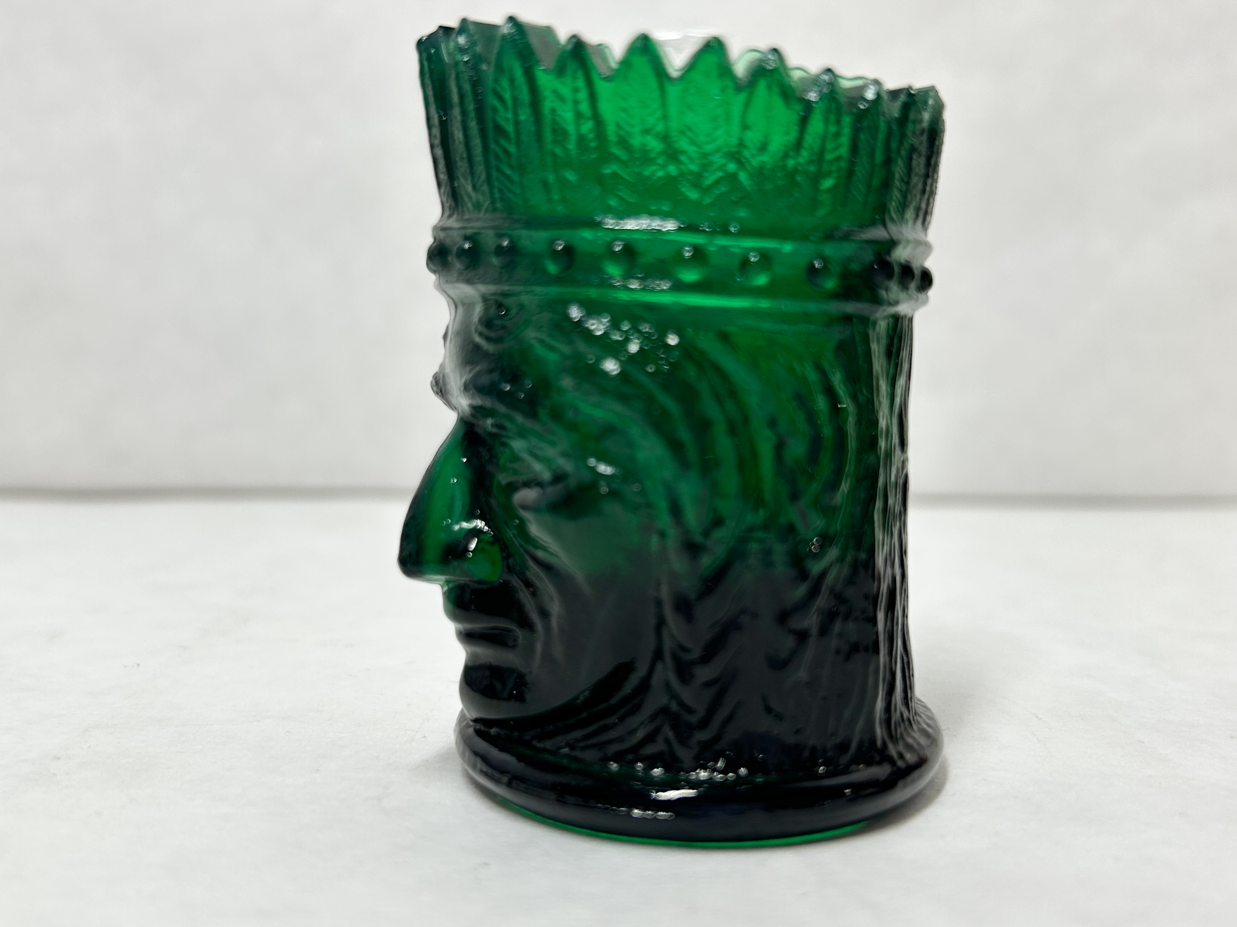 GREEN GLASS NATIVE AMERICAN TOOTHPICK HOLDER