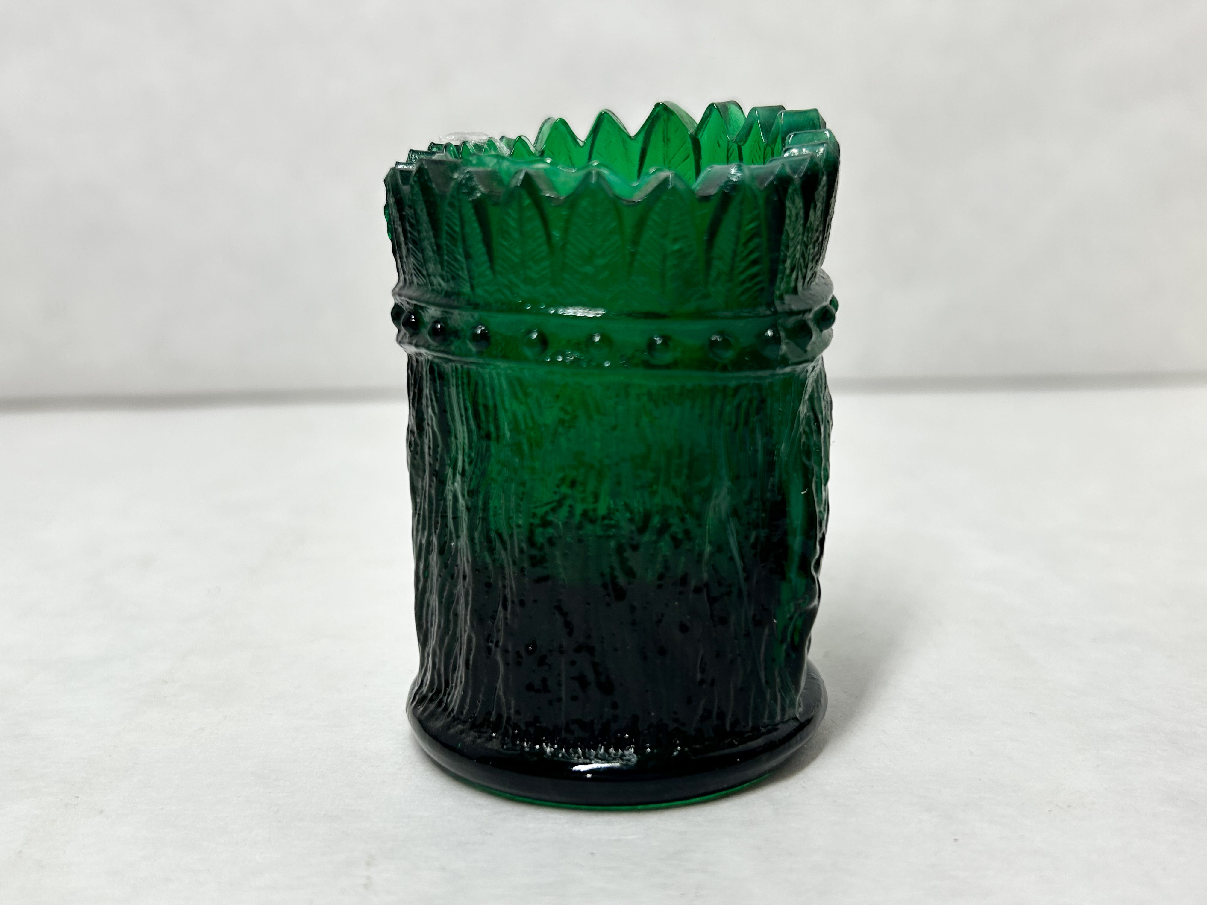 GREEN GLASS NATIVE AMERICAN TOOTHPICK HOLDER