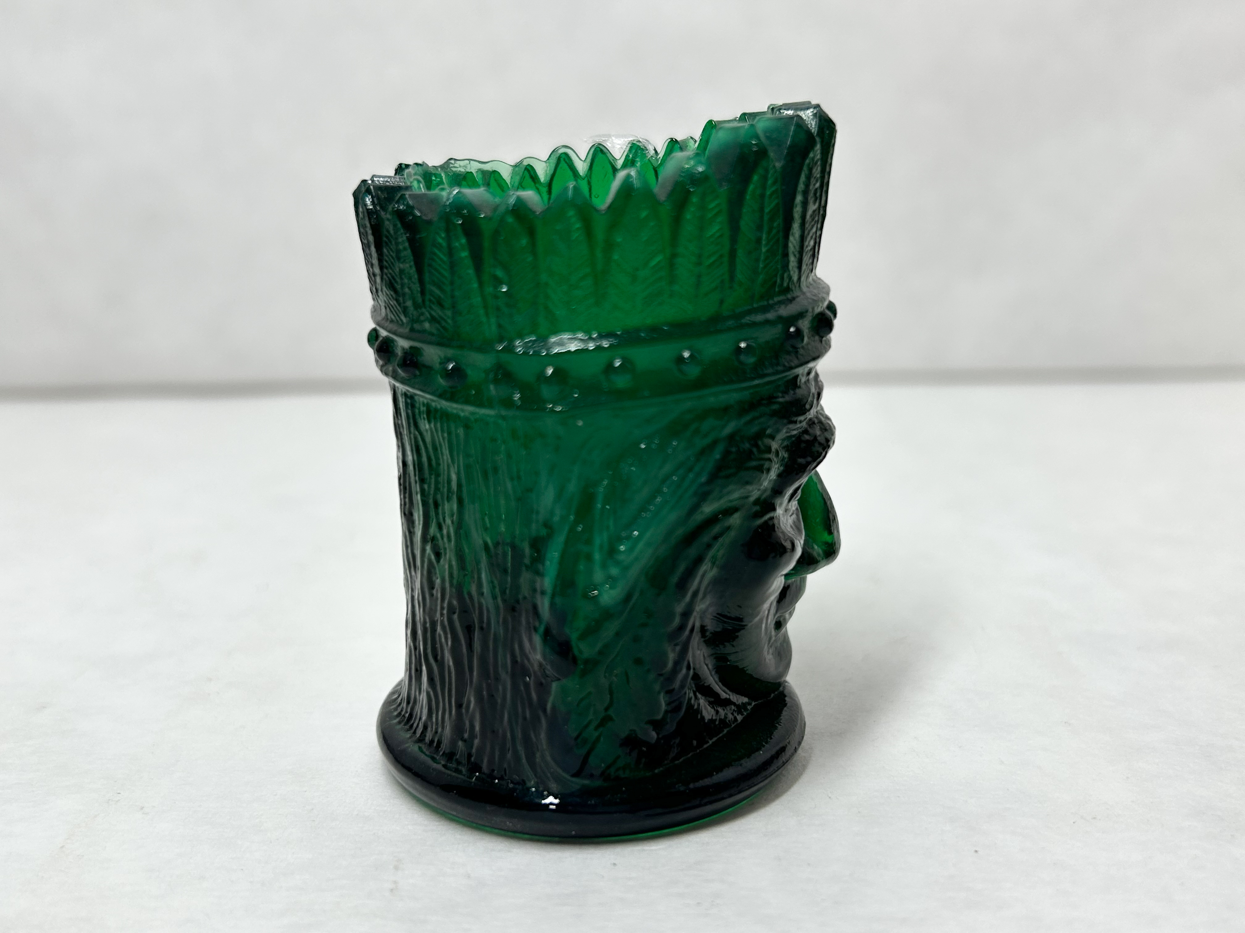 GREEN GLASS NATIVE AMERICAN TOOTHPICK HOLDER