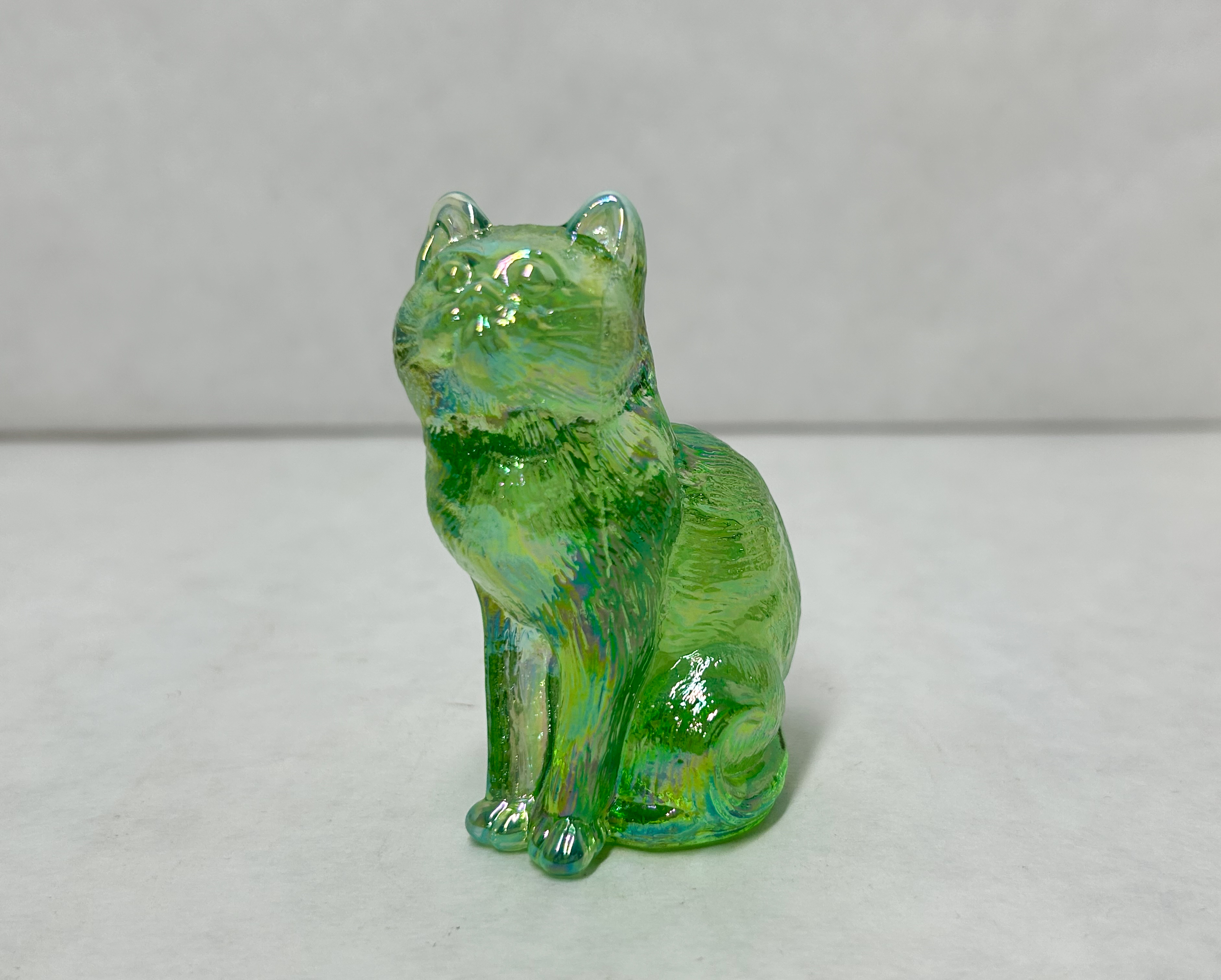 MOSSER IRIDESCENT GREEN GLASS SITTING CAT