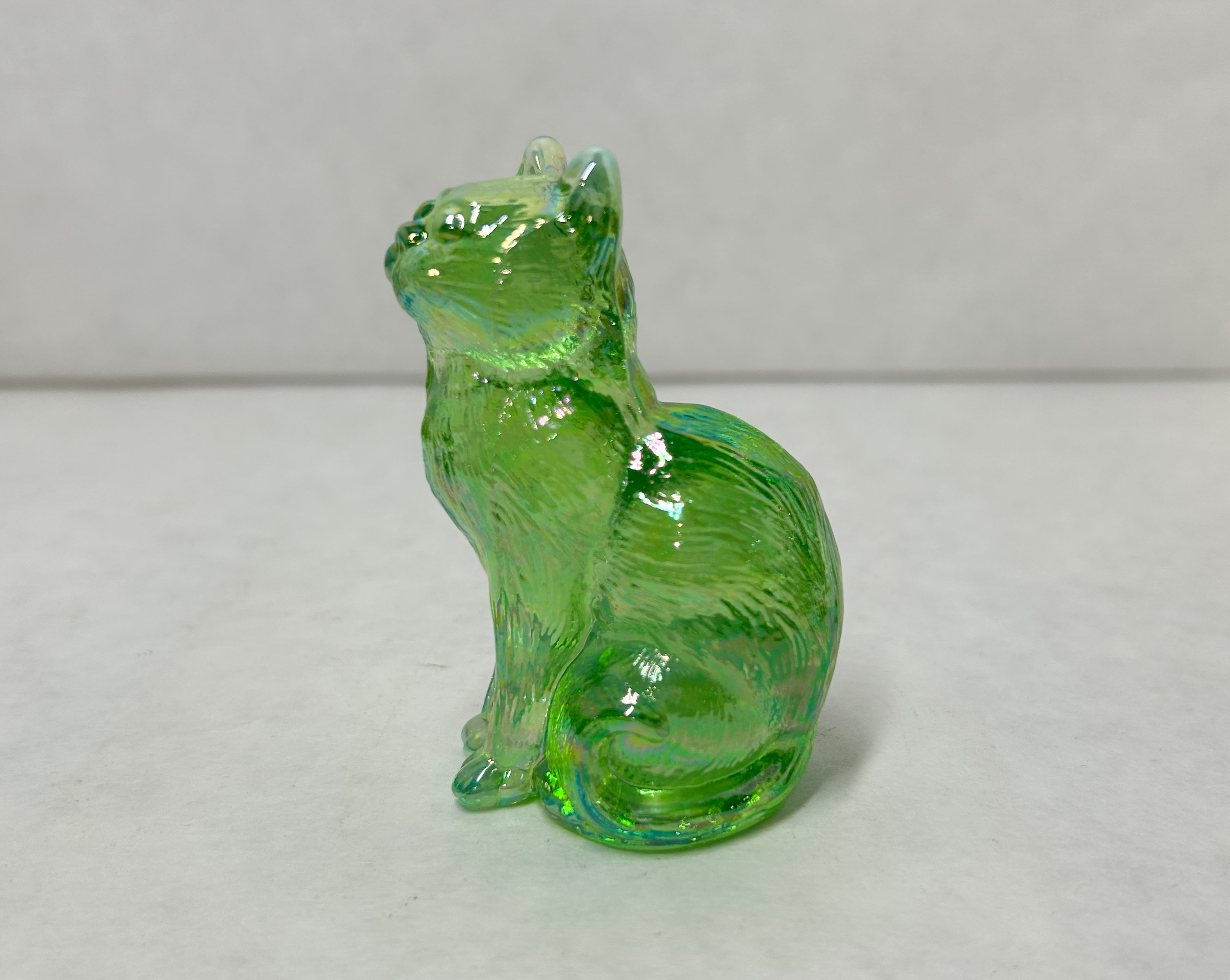 MOSSER IRIDESCENT GREEN GLASS SITTING CAT