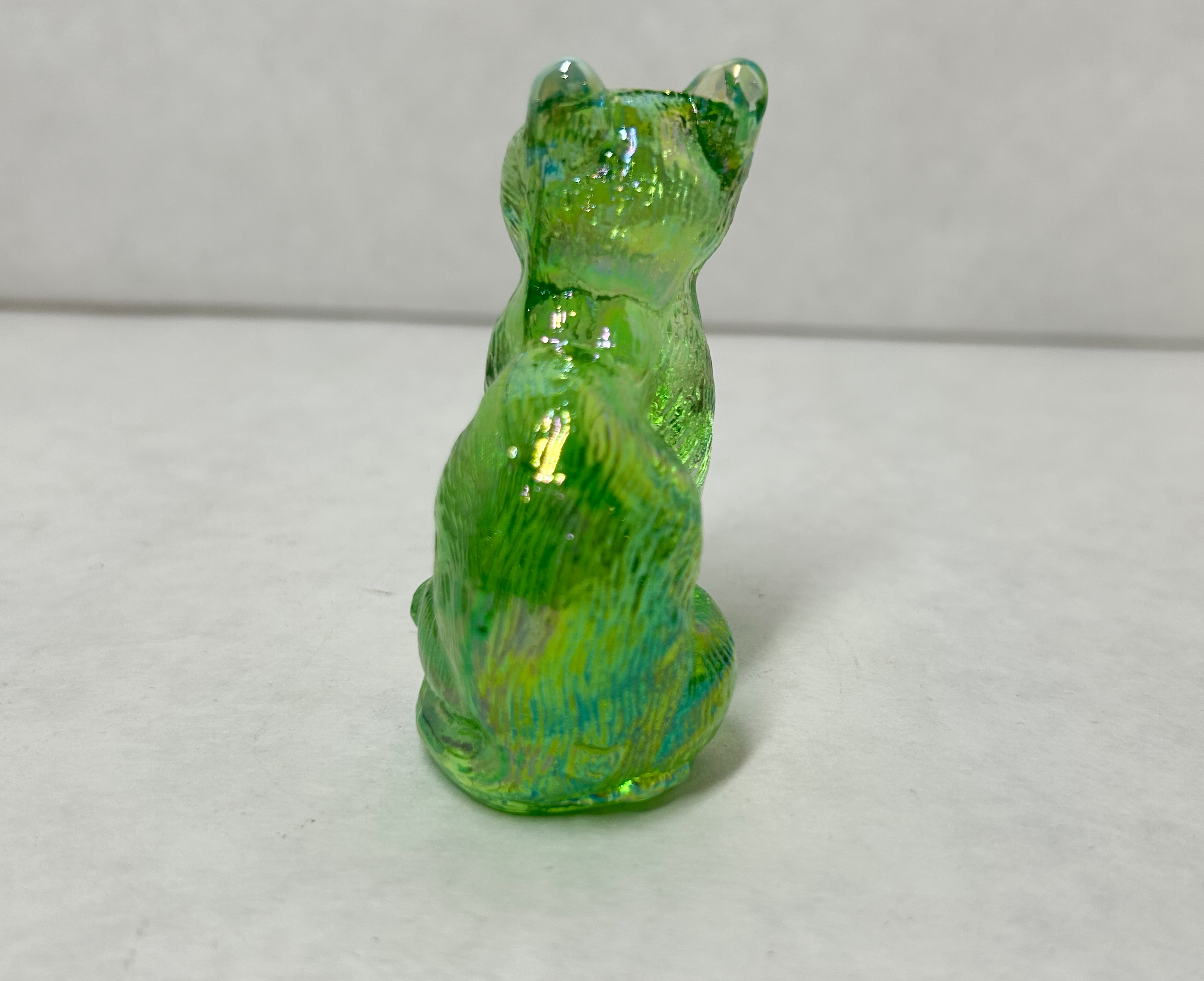 MOSSER IRIDESCENT GREEN GLASS SITTING CAT
