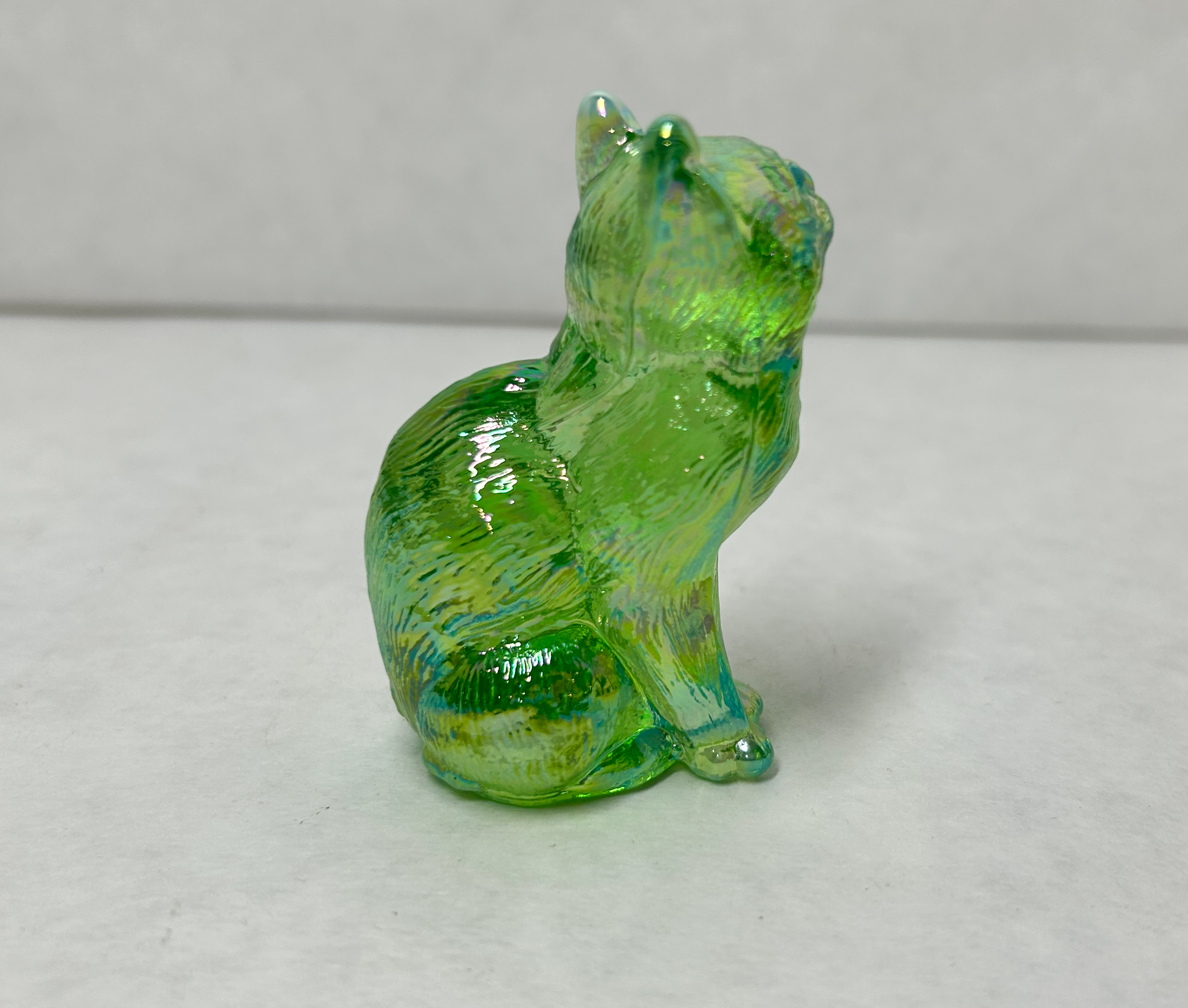 MOSSER IRIDESCENT GREEN GLASS SITTING CAT