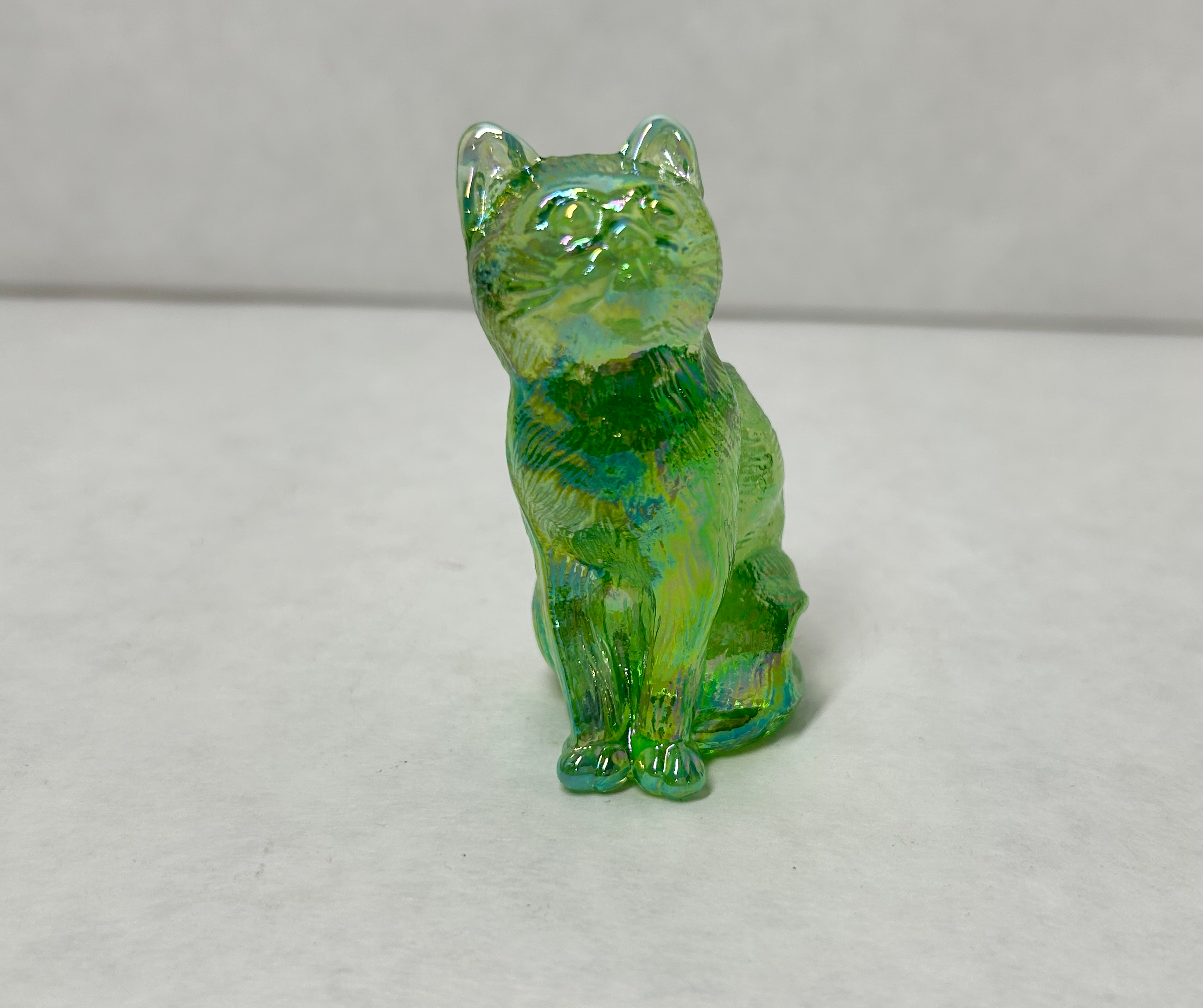 MOSSER IRIDESCENT GREEN GLASS SITTING CAT