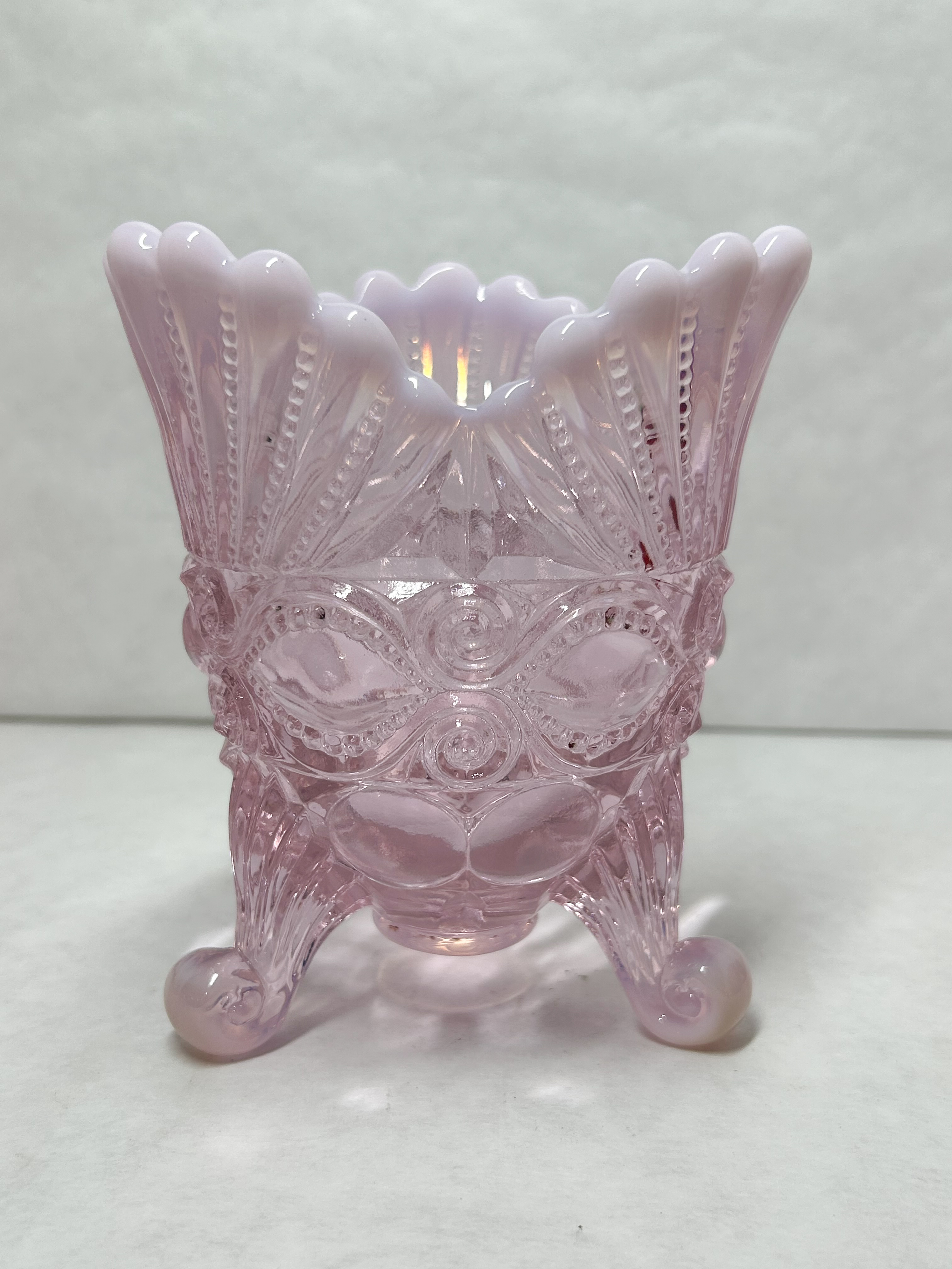 MOSSER PINK OPALESCENT PRESSED GLASS SPOONER