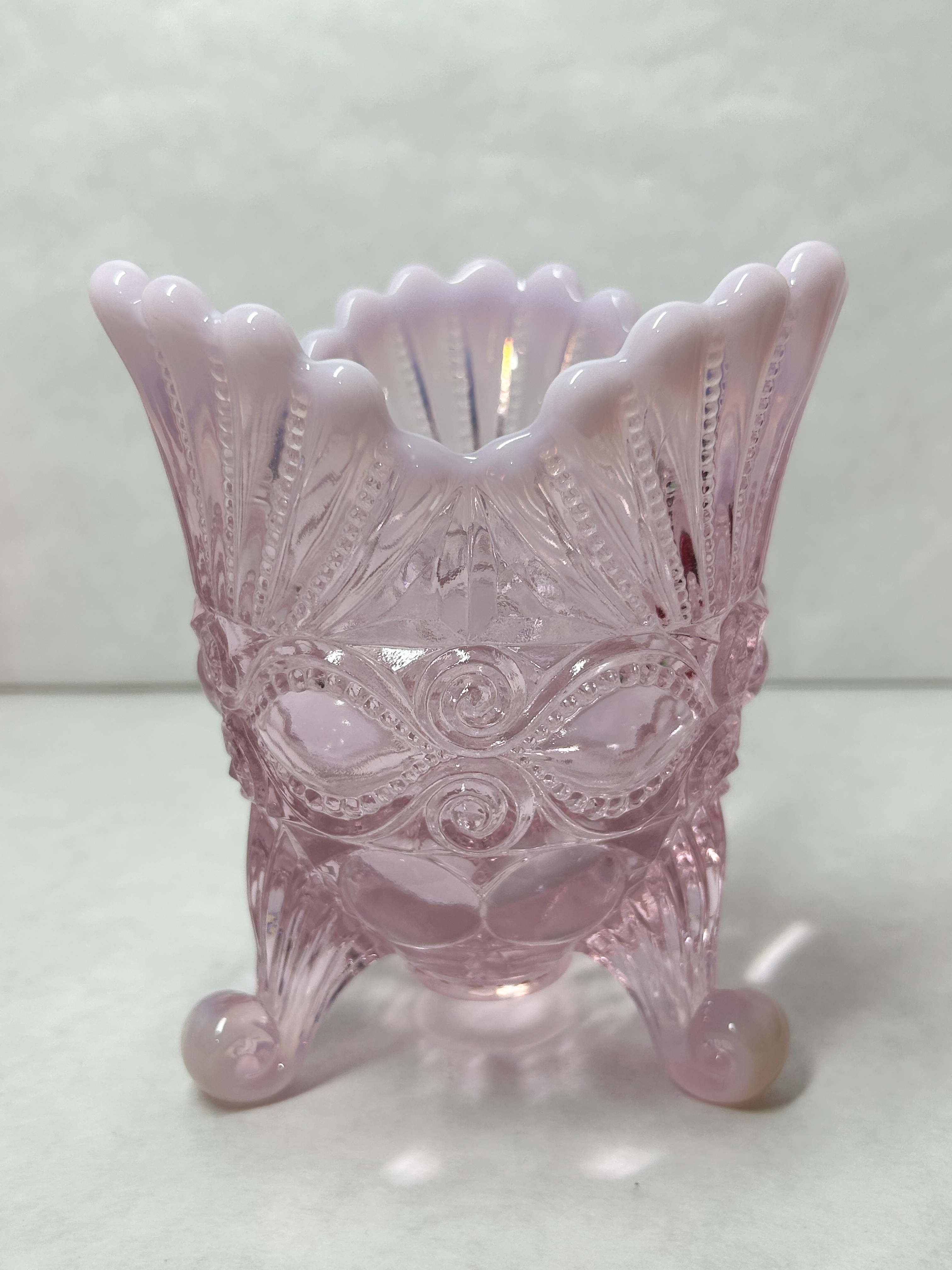 MOSSER PINK OPALESCENT PRESSED GLASS SPOONER