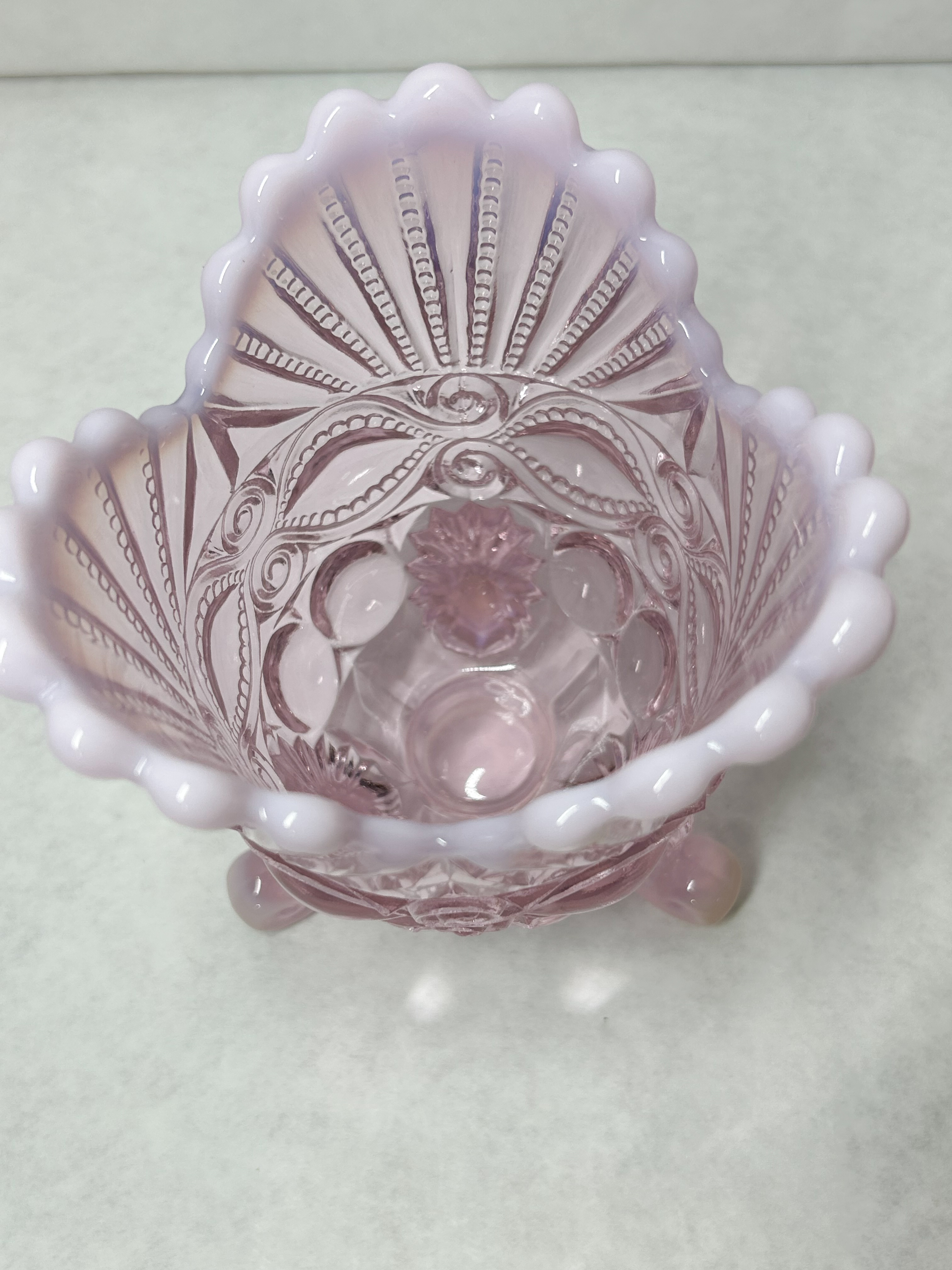 MOSSER PINK OPALESCENT PRESSED GLASS SPOONER